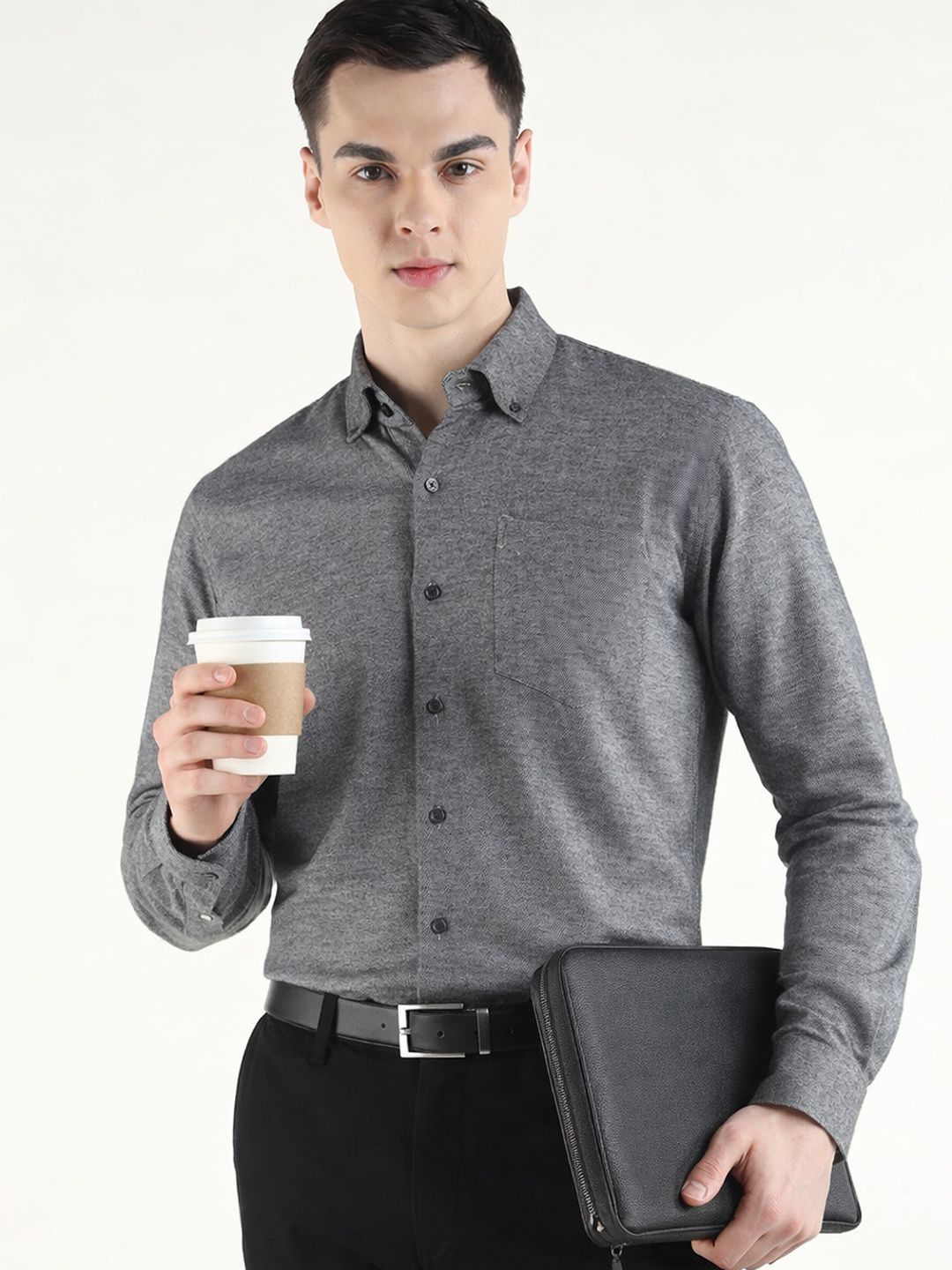 Hancock Men Flannel Pure Cotton Slim Fit Formal Shirt