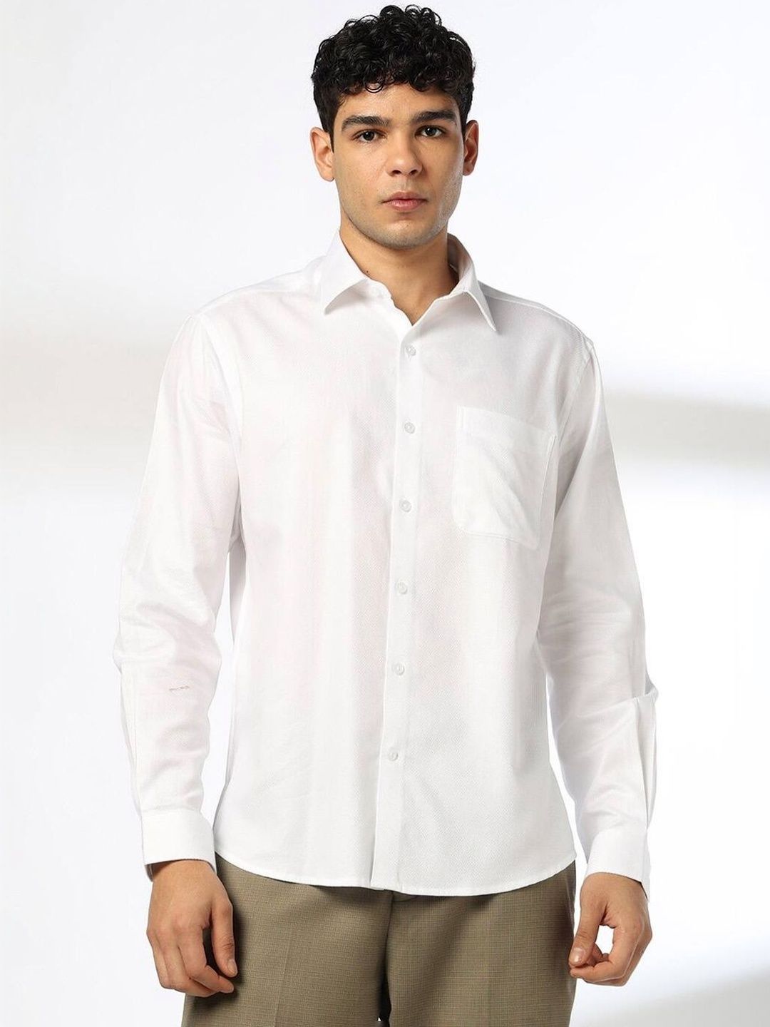 John Players Men's Cotton Shirt With Patch-Pocket