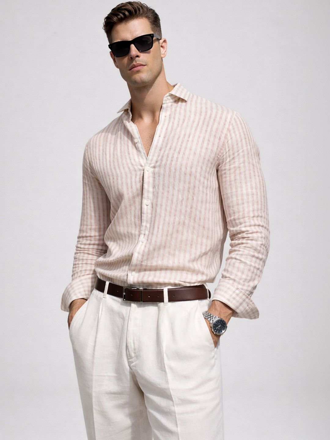 MISCHIEF MONKEY Men Classic Striped Casual Shirt