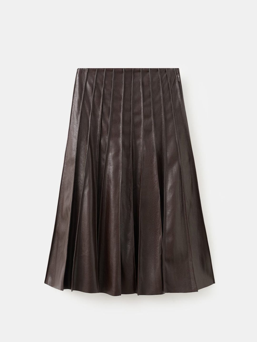 Godet Details Faux Leather Flared Midi Skirt