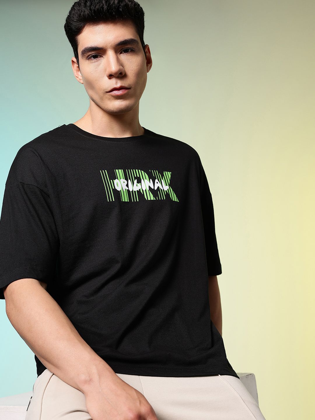 HRX by Hrithik Roshan Oversized Fit Brand Logo Printed Pure Cotton T-shirt
