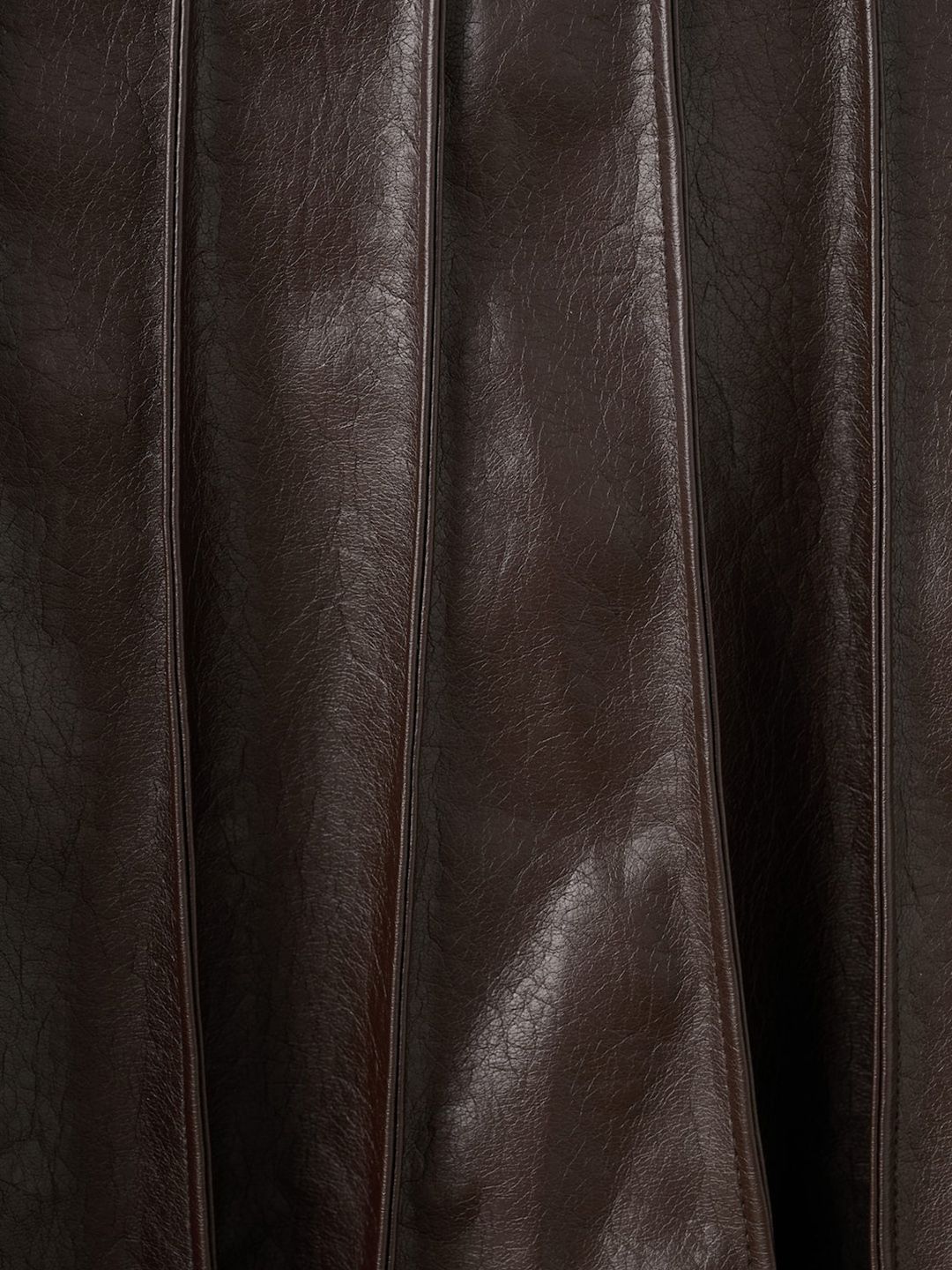 Godet Details Faux Leather Flared Midi Skirt