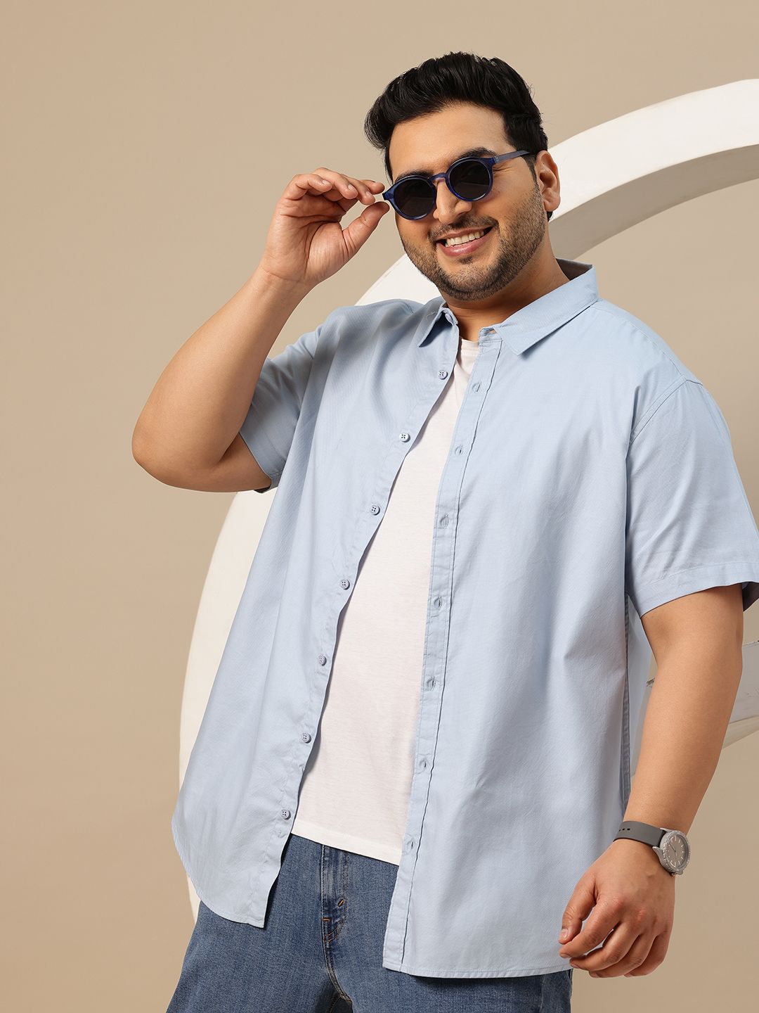 Sztori Plus Size Spread Collar Pure Cotton Casual Shirt