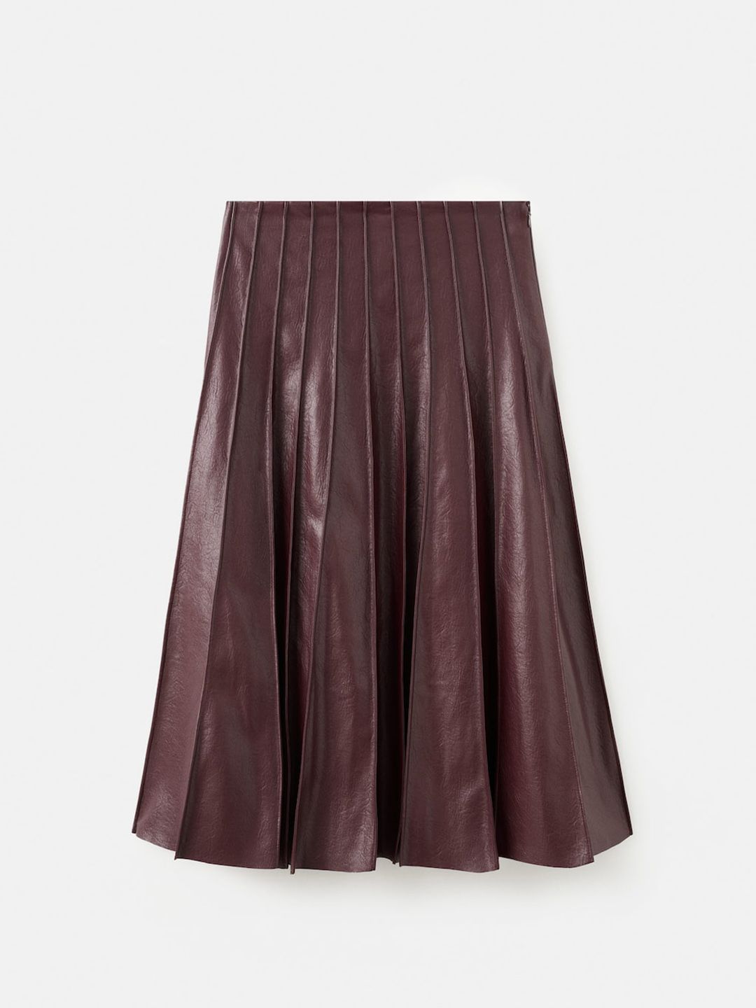 Godet Detail Faux Leather Flared Midi Skirt
