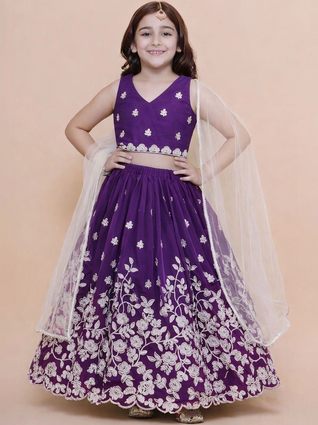 KATRODIYA ENTERPRISE Girls Embroidered Thread Work Semi-Stitched Lehenga & Blouse With Dupatta
