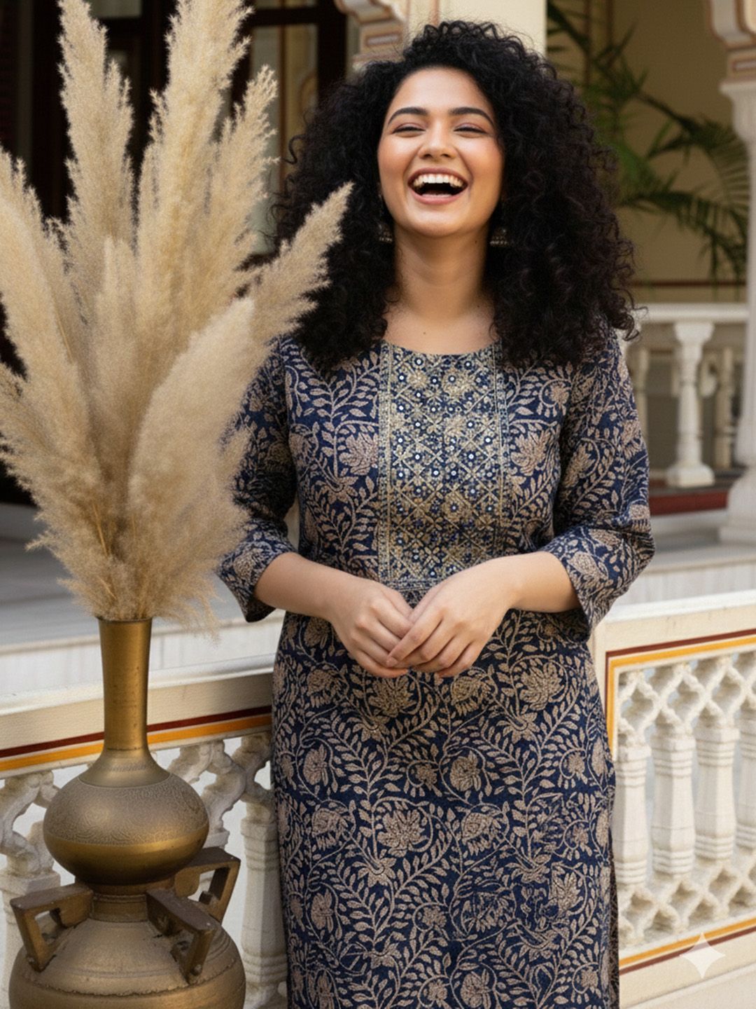 Pjyot by surhi Women Floral Printed Mirror Work Kurta