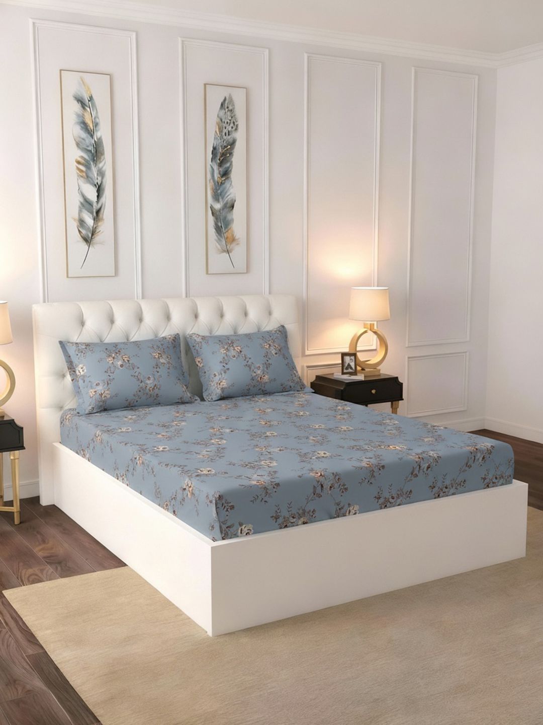 Raymond Home Raymond Home Blue Floral 120 TC Double Bedsheet with 2 Pillow Covers