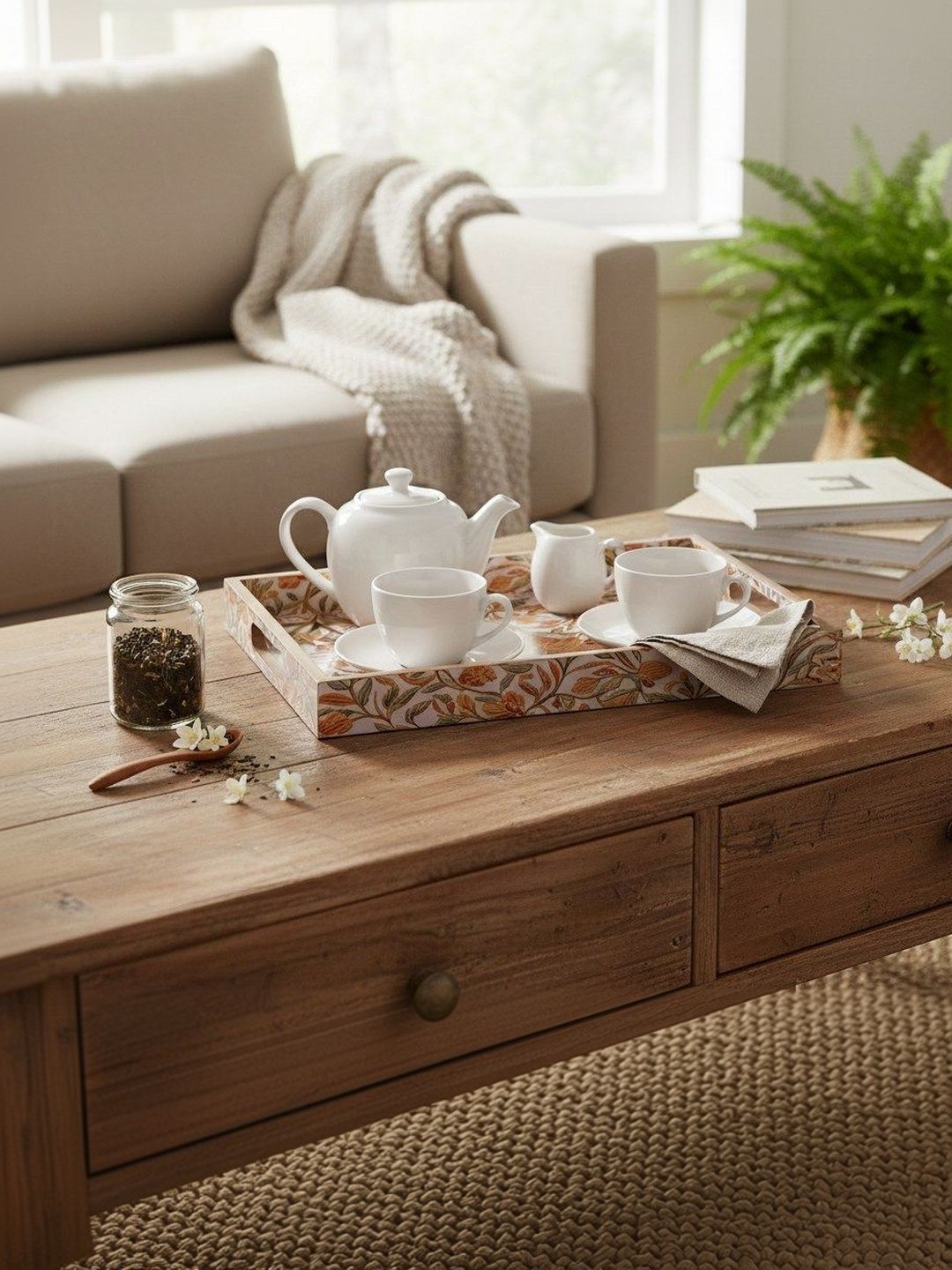 Myntra Elegant Homes Gold-Toned 2026 Wood 2 Pieces Easy to Clean Serving Tray