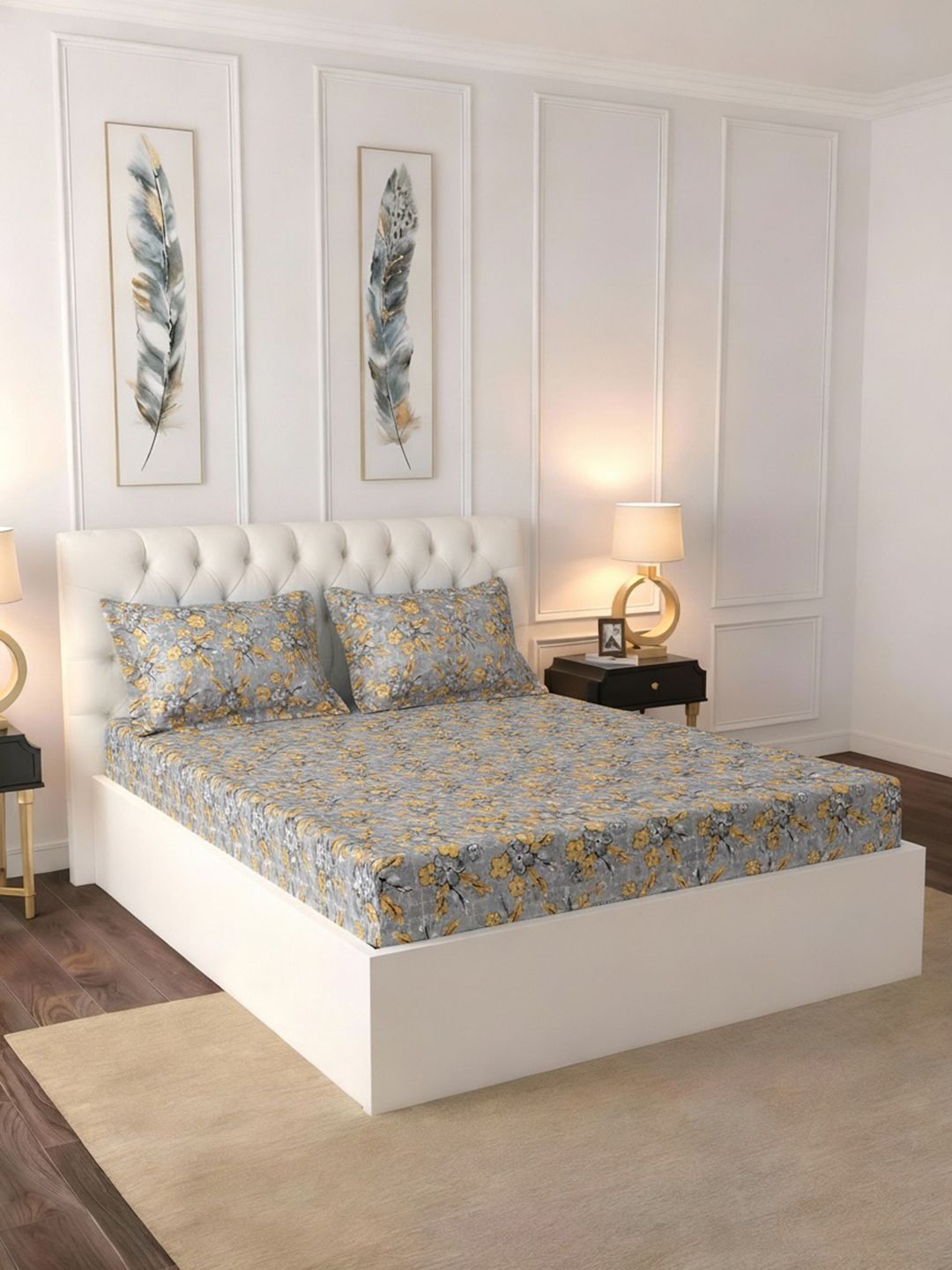 Raymond Home Raymond Home Grey Floral 120 TC Double Bedsheet with 2 Pillow Covers