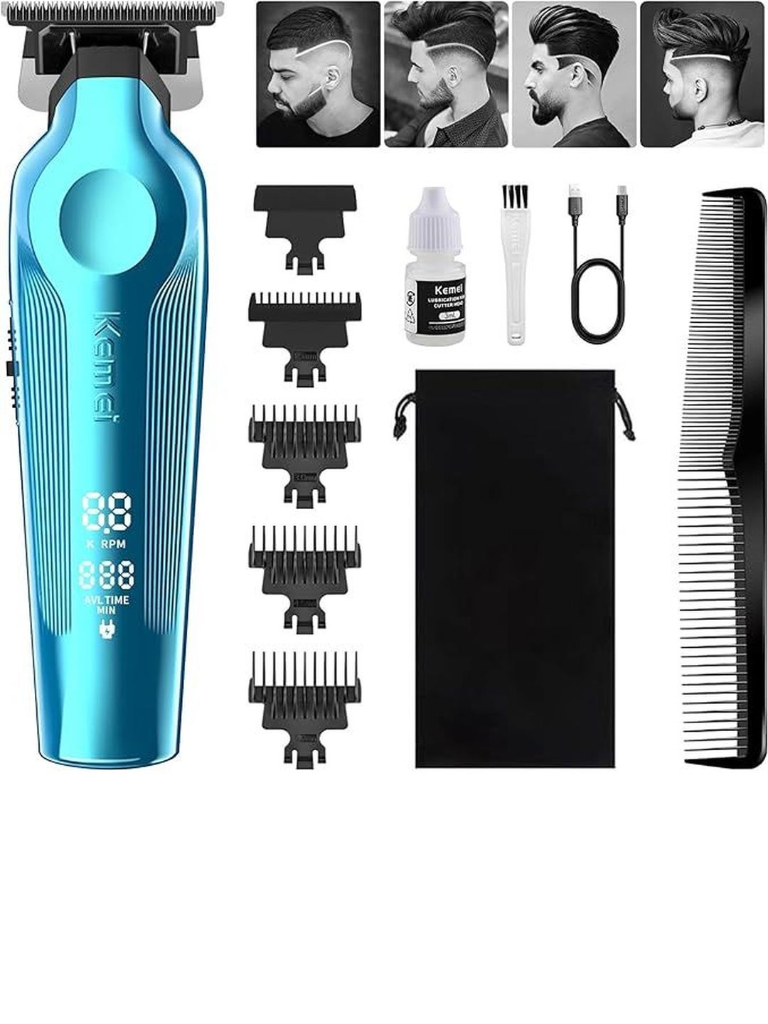 KEMEI Men 264 Professional Hair Clippers T Blade Zero Gap Trimmer
