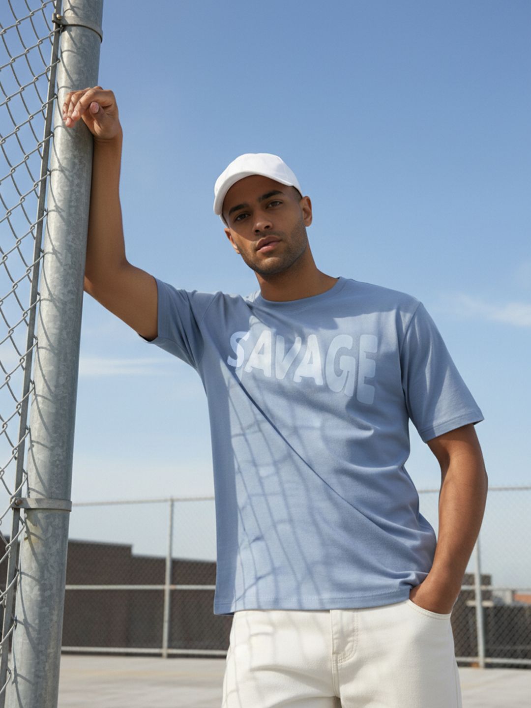 The Roadster Life Co. Typography Print Drop-Sleeves Pure Cotton Relaxed Fit T-shirt