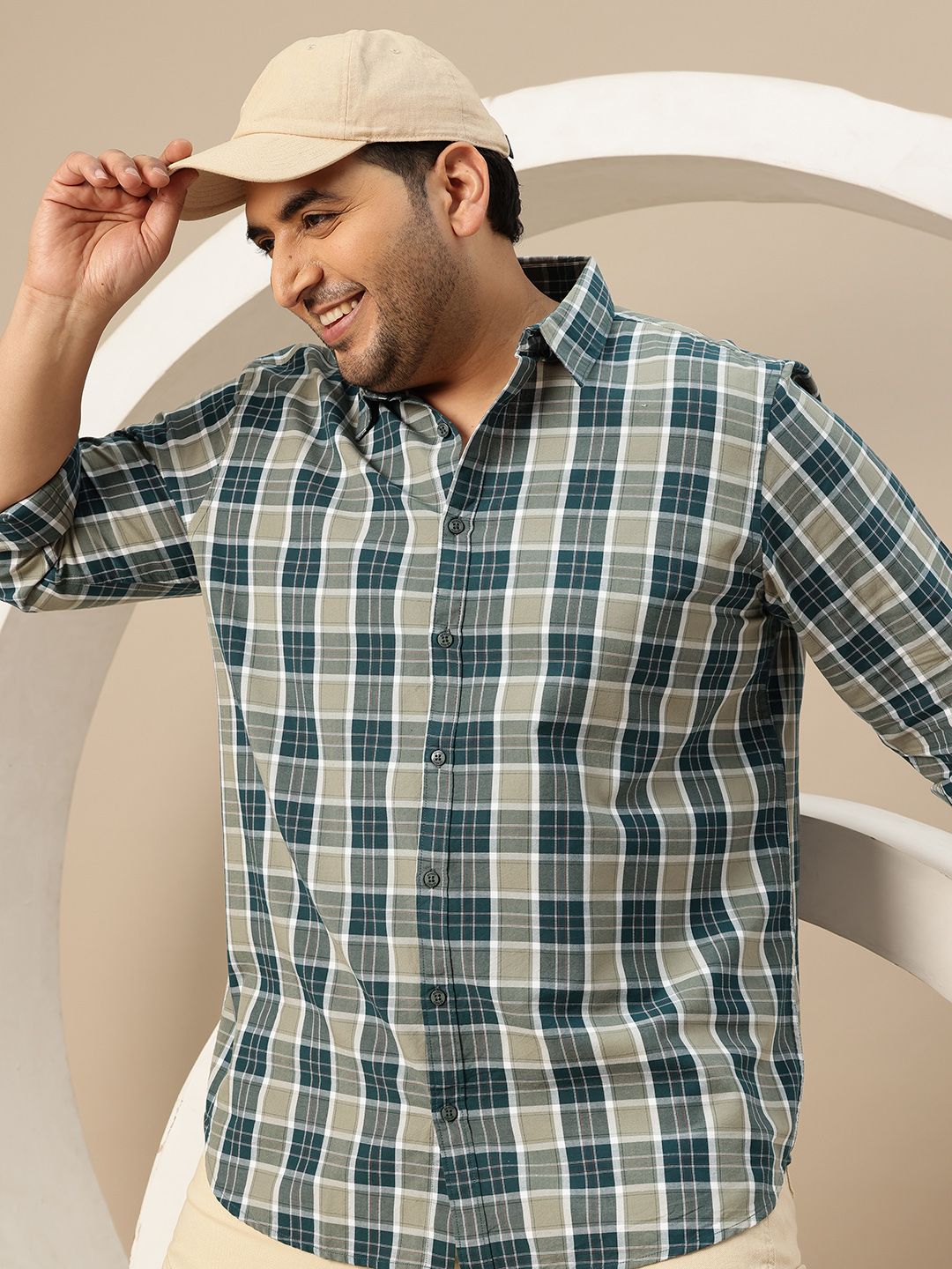 Sztori Plus Size Pure Cotton Premium Tartan Checks Casual Shirt
