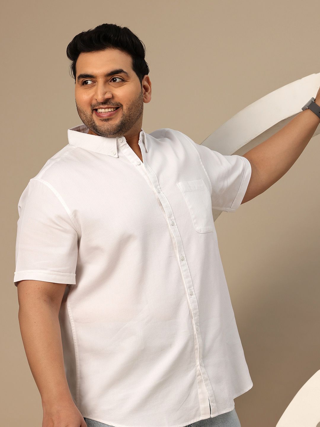 Sztori Plus Size Textured Pure Cotton Casual Shirt