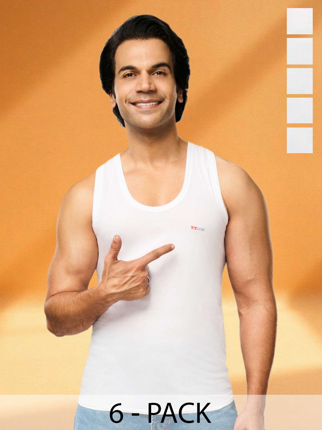 T.T. Men Pack Of 6 Pure Cotton Moisture-Wicking & Odor Free Undershirt Vests