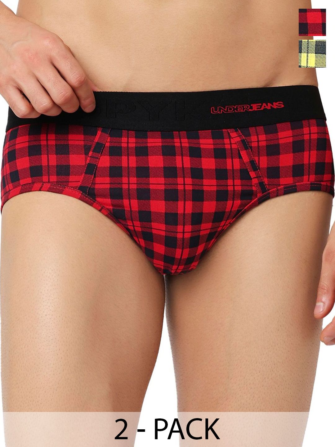 UnderJeans by Spykar Men Pack of 2 Checked Cotton Blend Basic Briefs