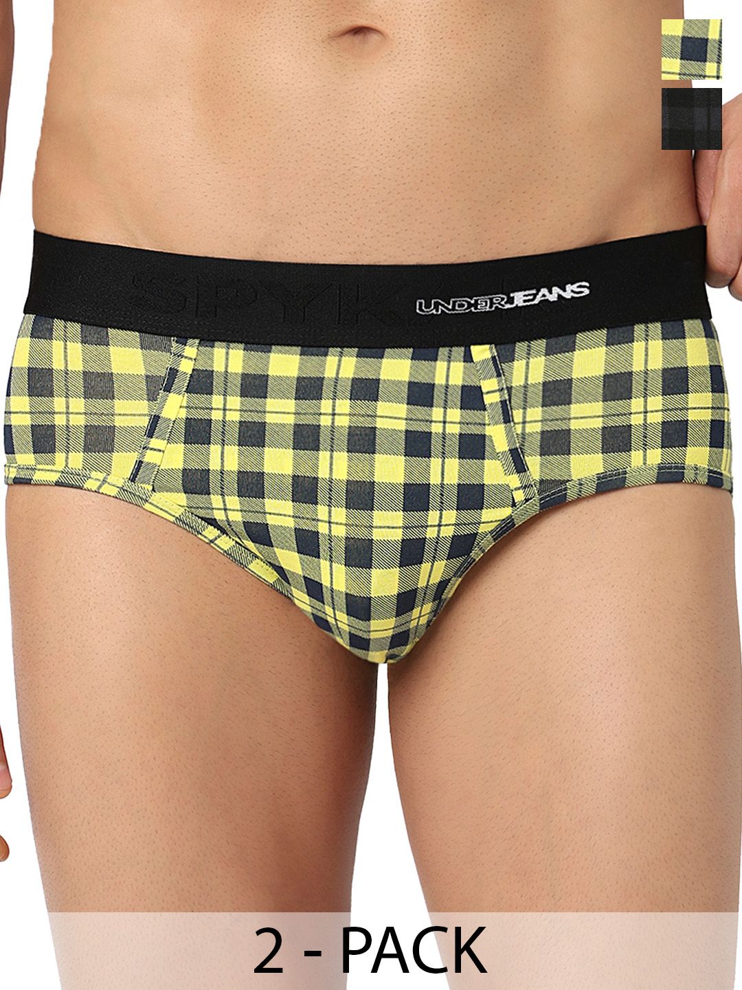 UnderJeans by Spykar Men Pack of 2 Checked Cotton Blend Basic Briefs