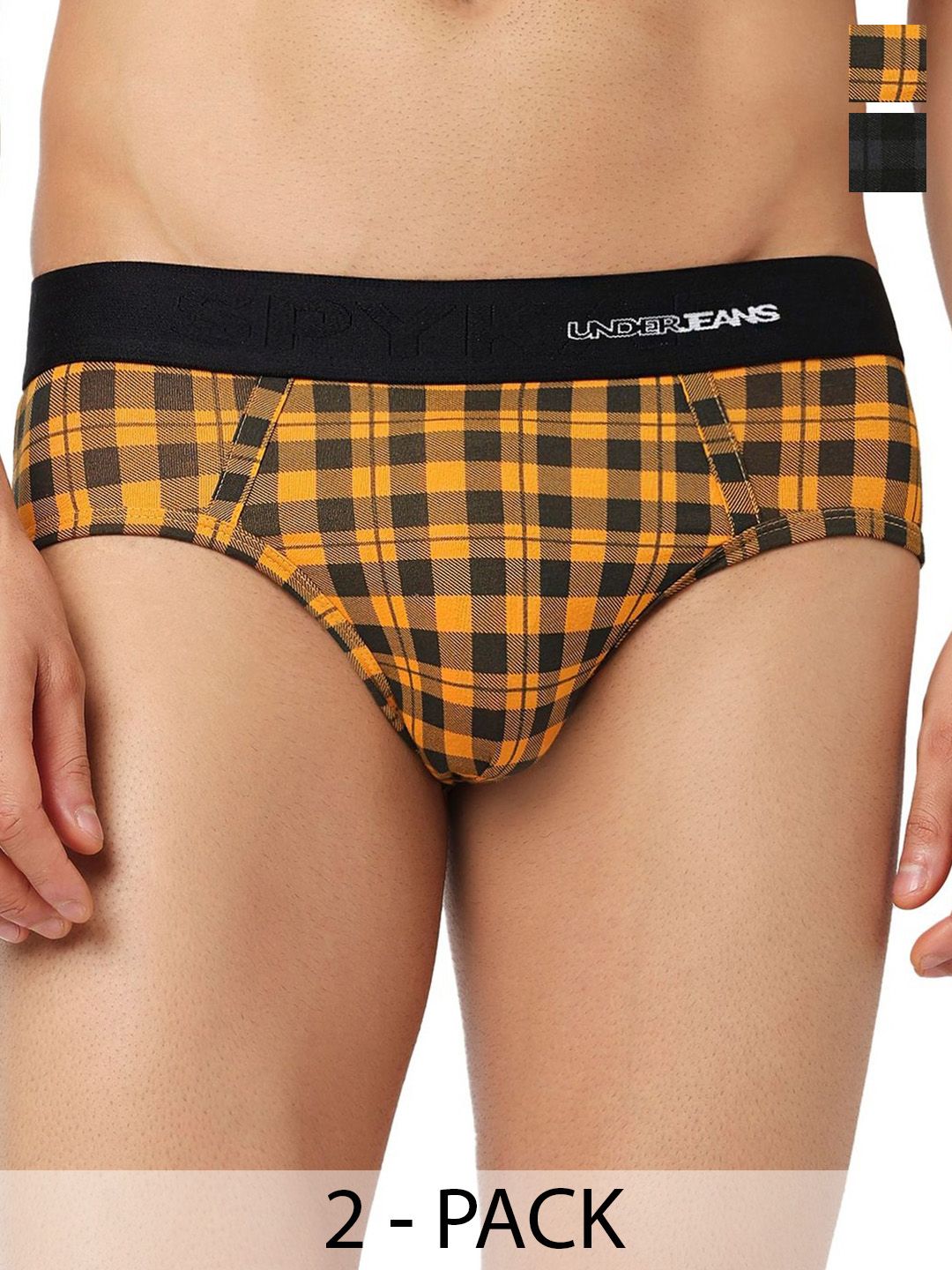 UnderJeans by Spykar Men Pack of 2 Checked Cotton Blend Basic Briefs