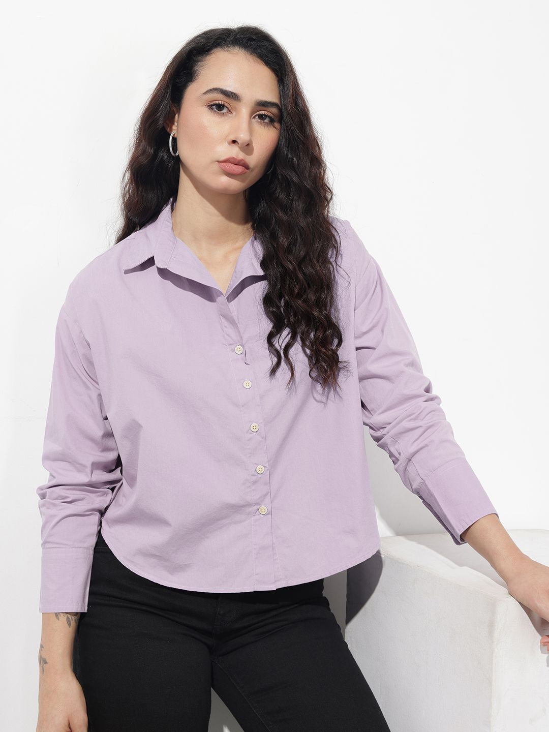 Roadster The Roadster Life Co. Pure Cotton Drop-Shoulder Sleeves Relaxed Fit Casual Shirt