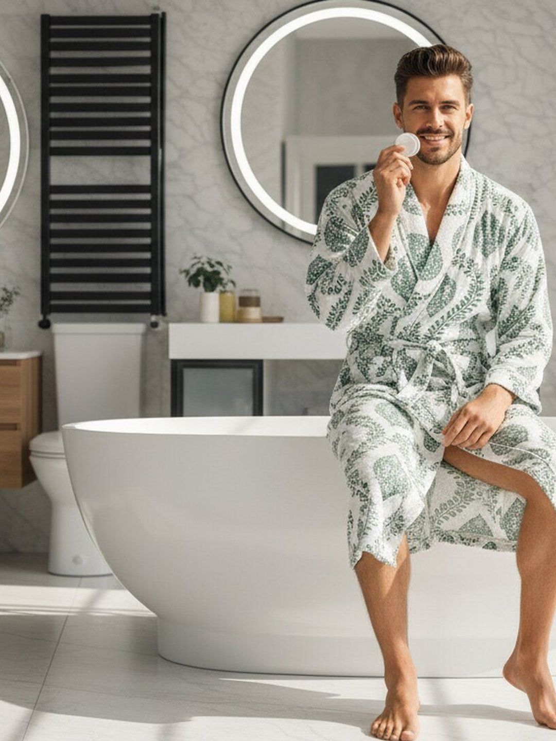 Jinaya's Printed Pure Cotton Knee Length Bath Robe & Wraps