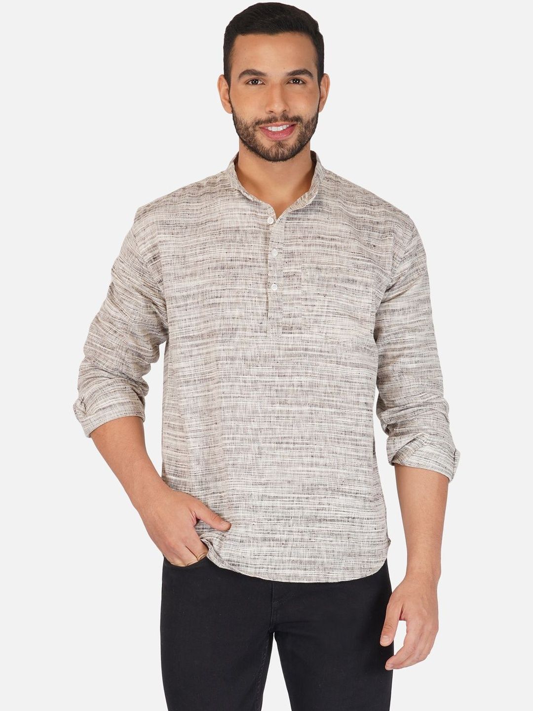 KHADARVAS Men Striped Khadi Handloom Kurta
