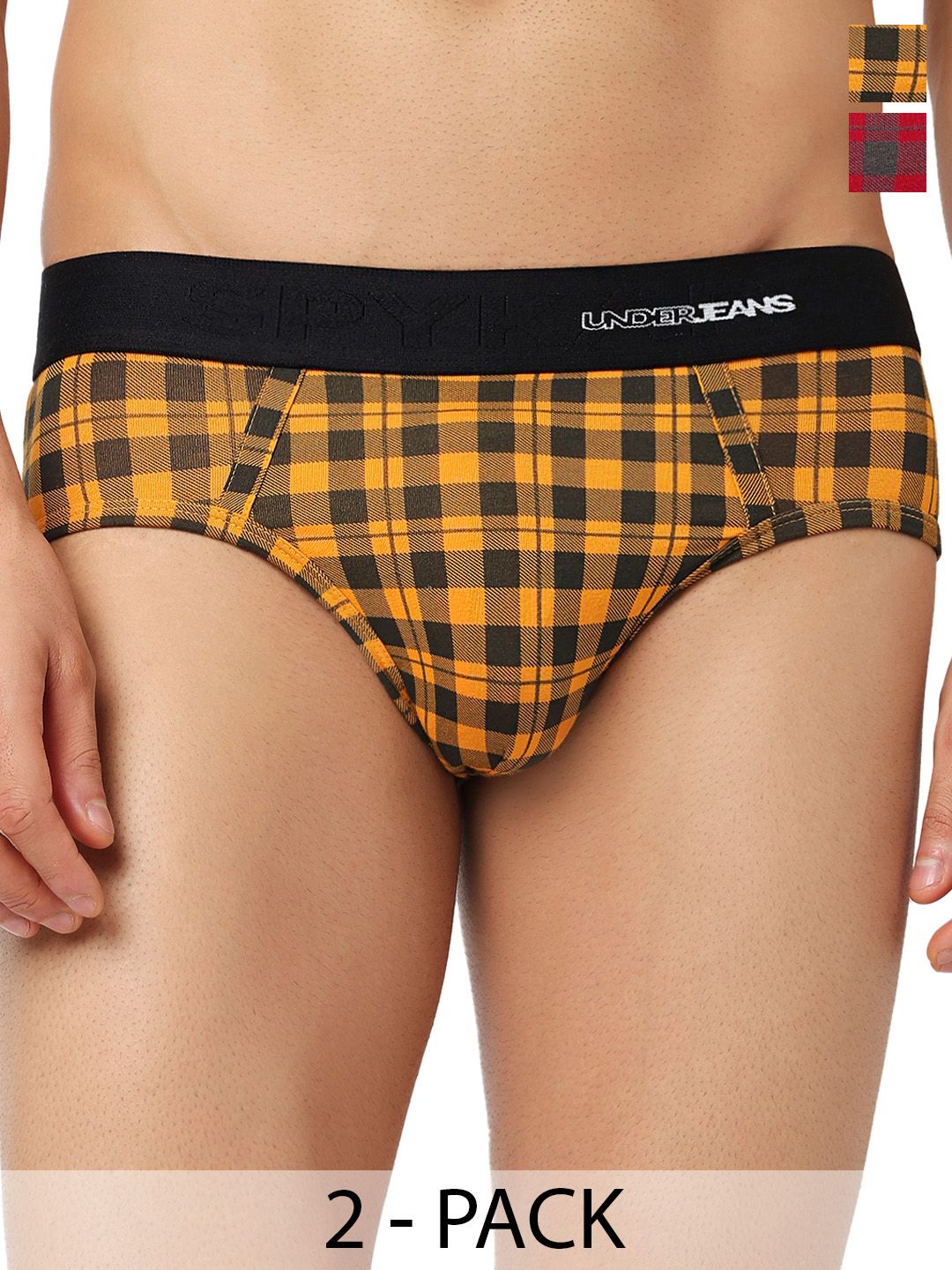 UnderJeans by Spykar Men Pack of 2 Checked Cotton Blend Basic Briefs