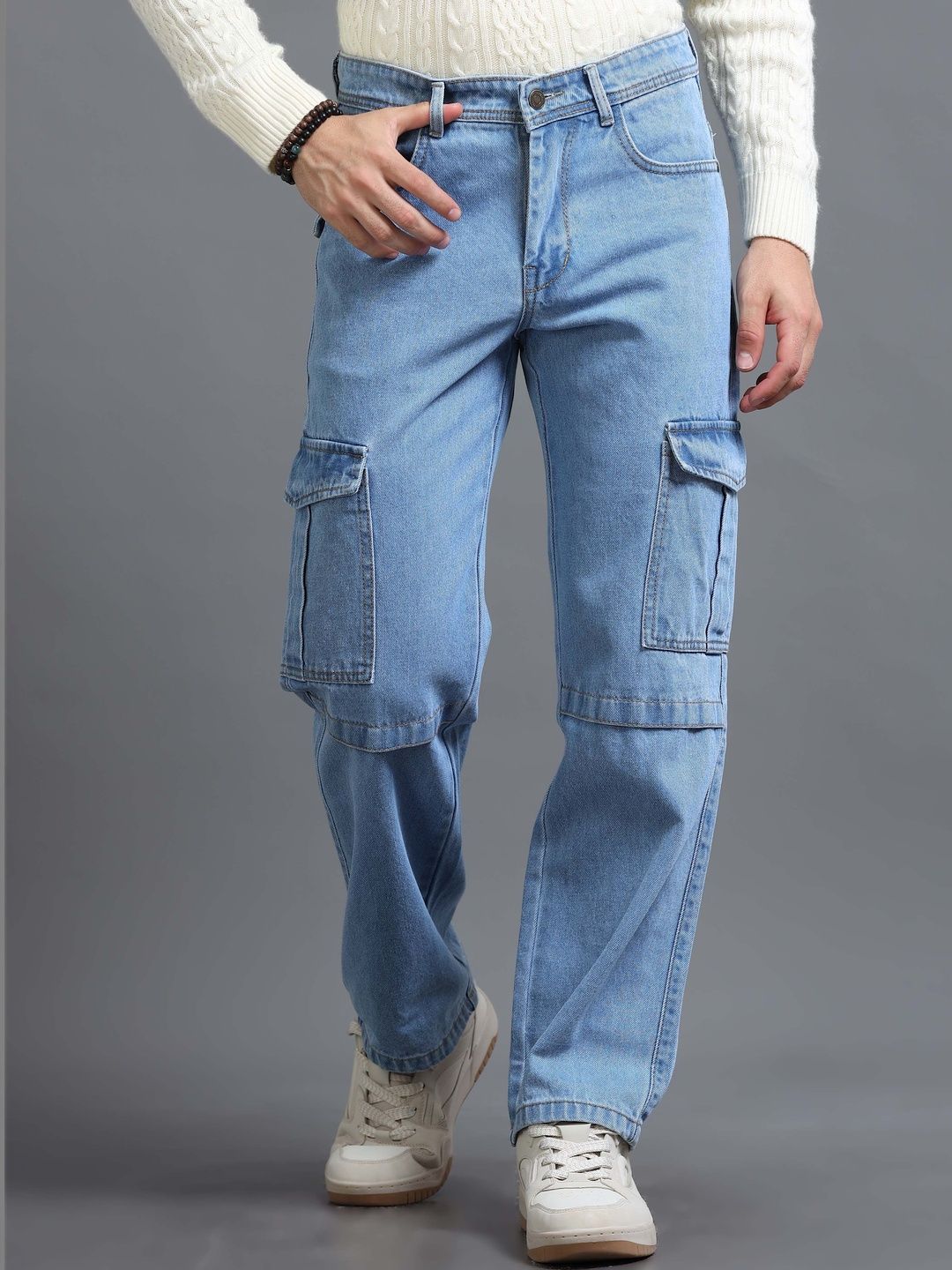 The Roadster Lifestyle Co. Men Clean Look Baggy Fit Cargo Jeans