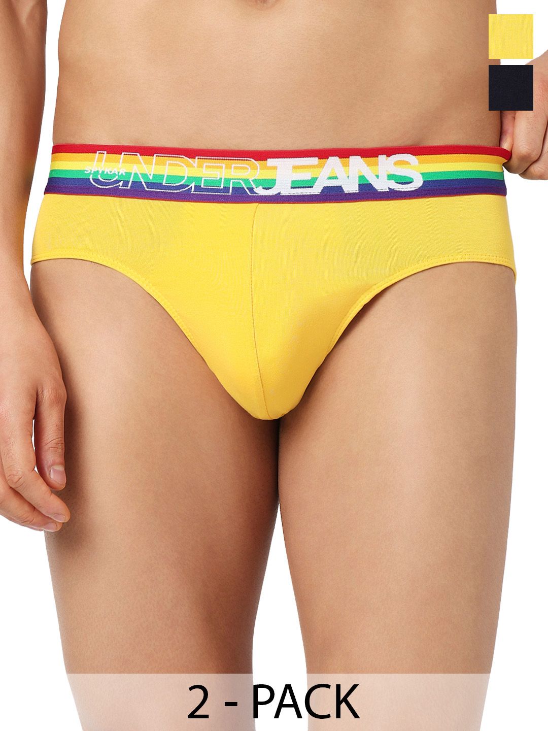 UnderJeans by Spykar Men Pack of 2 Colourblocked Cotton Blend Basic Briefs