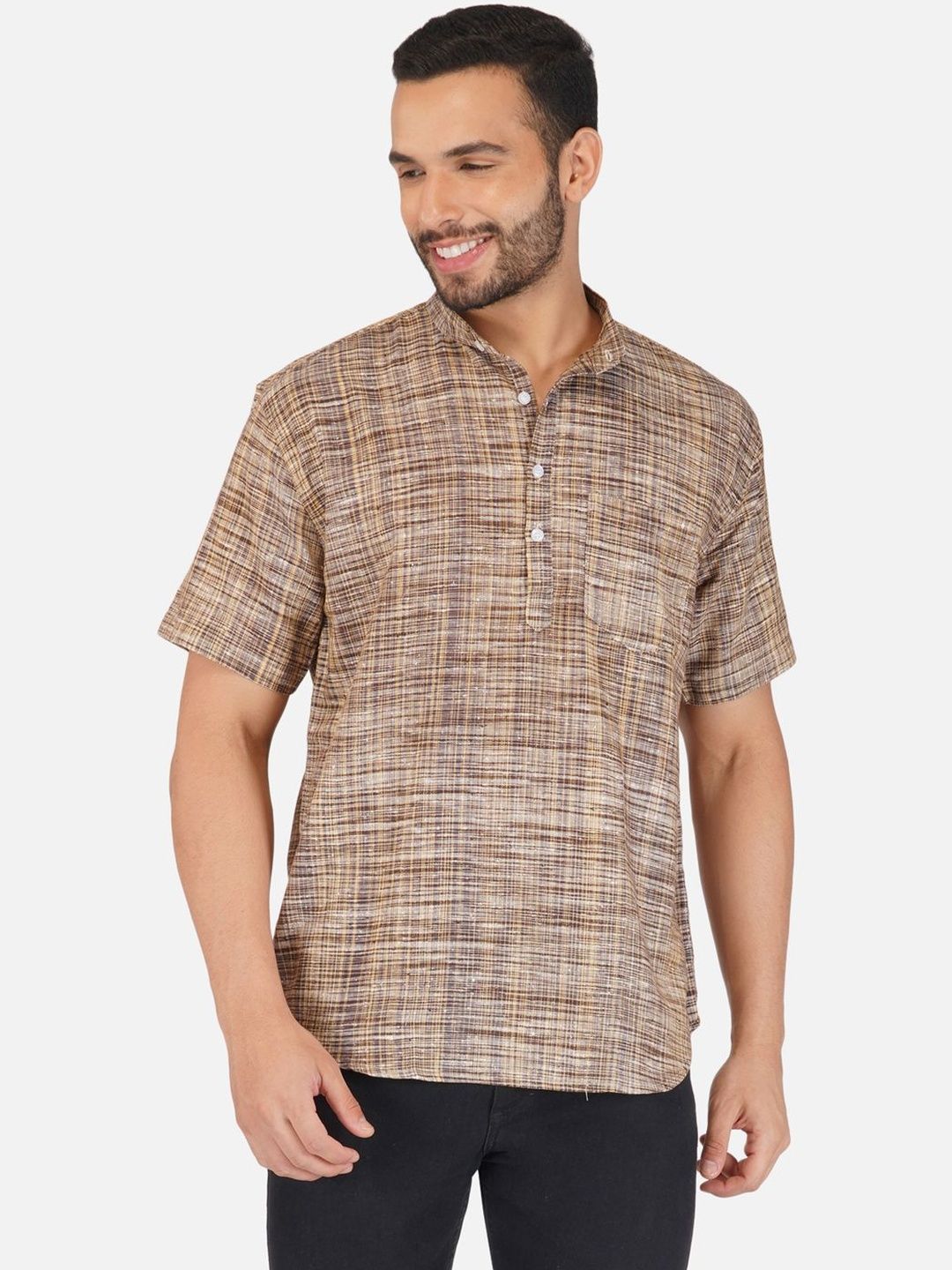 KHADARVAS Men Striped Khadi Handloom Kurta