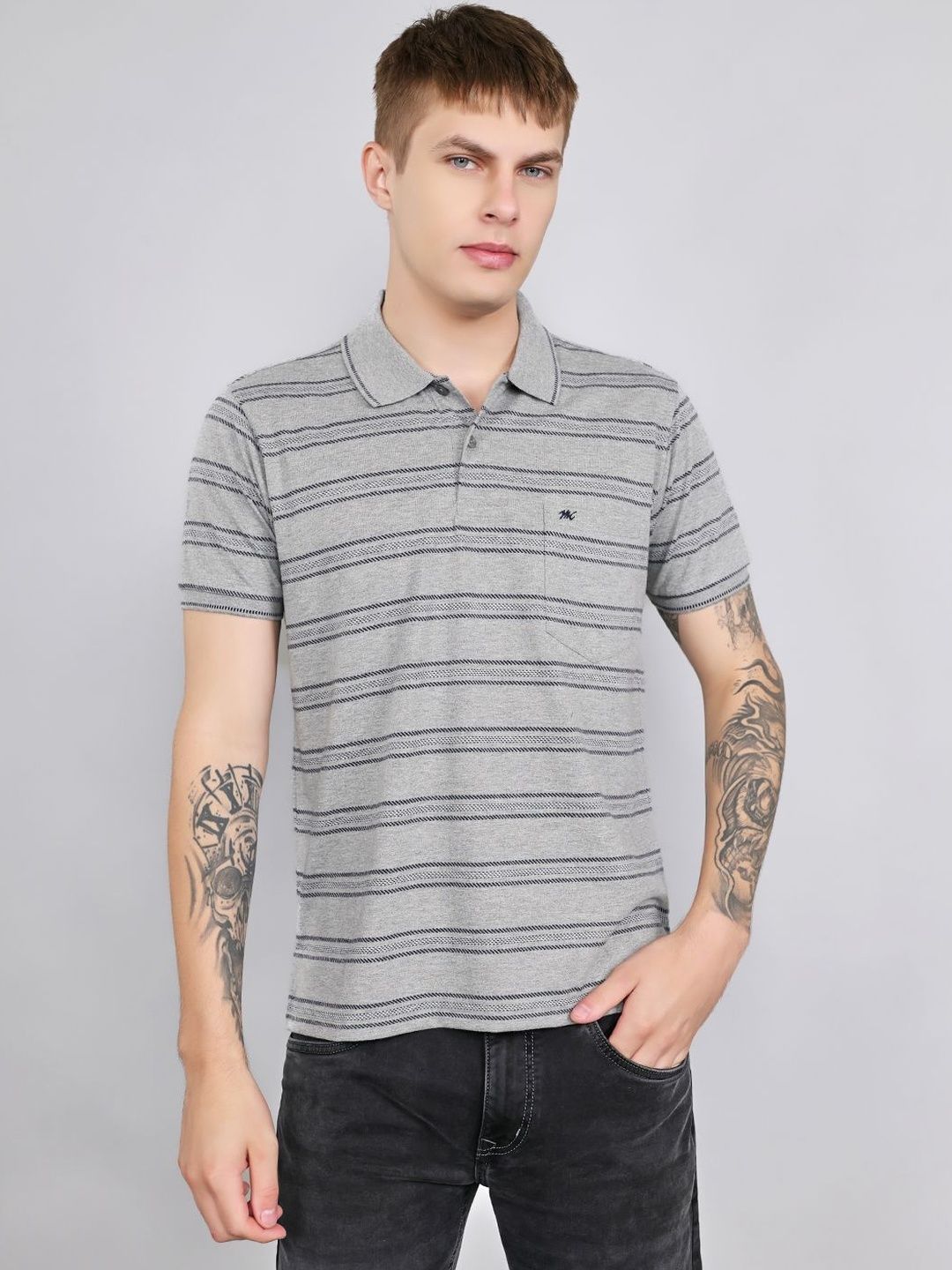 Monte Carlo Men Striped Polo Collar T-shirt