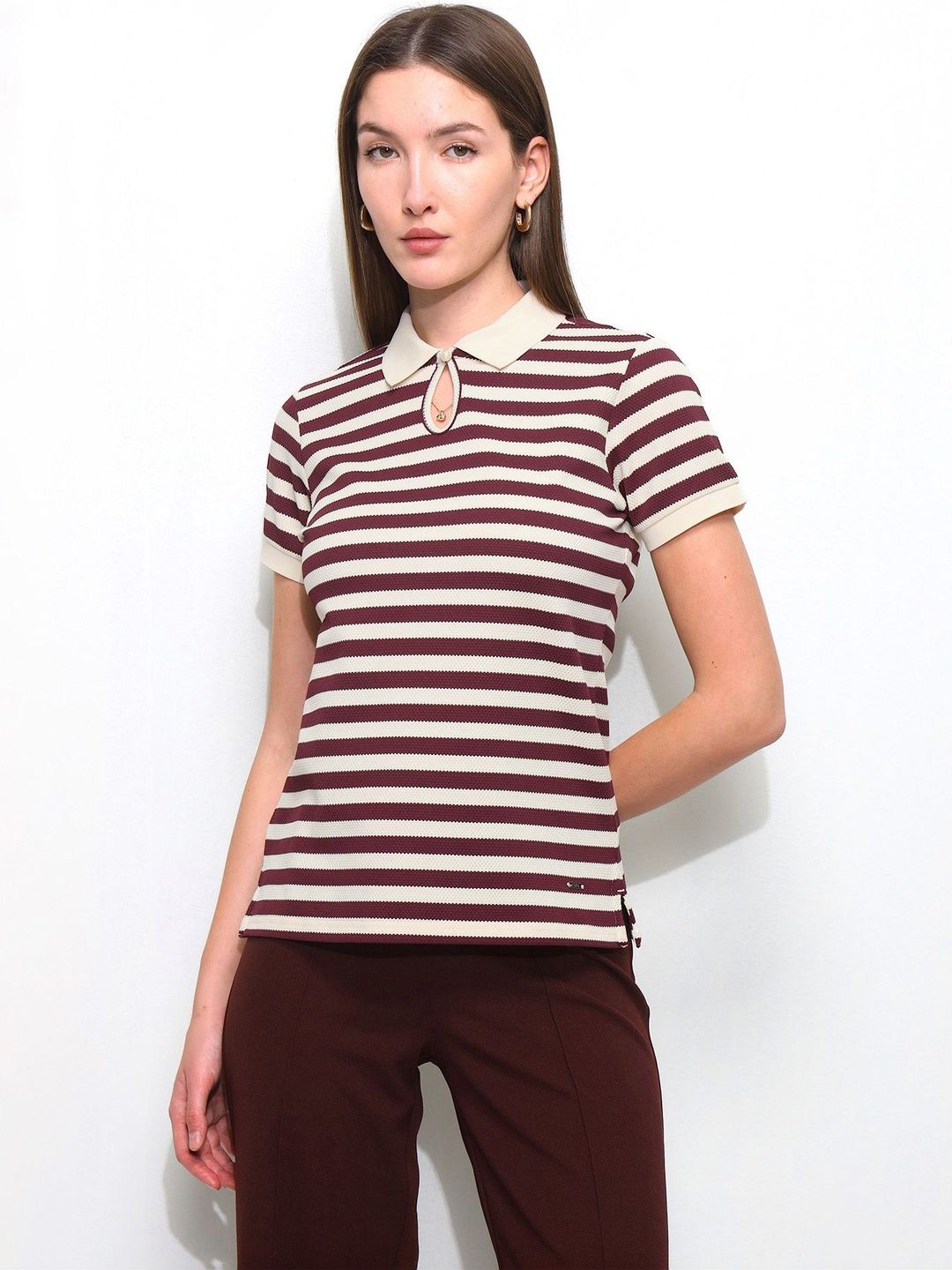 Striped Polo Collar T-shirt