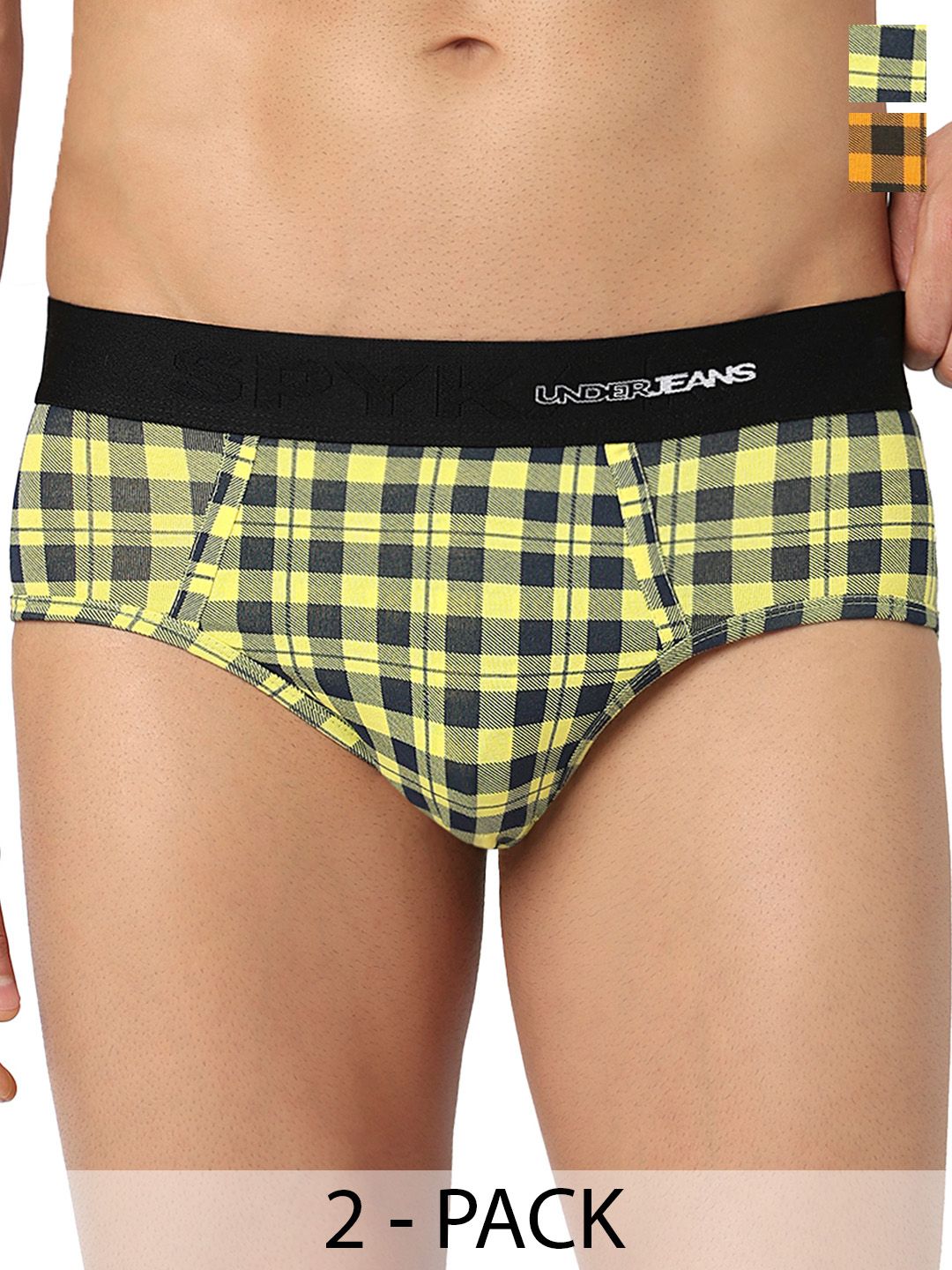 UnderJeans by Spykar Men Pack of 2 Checked Cotton Blend Basic Briefs