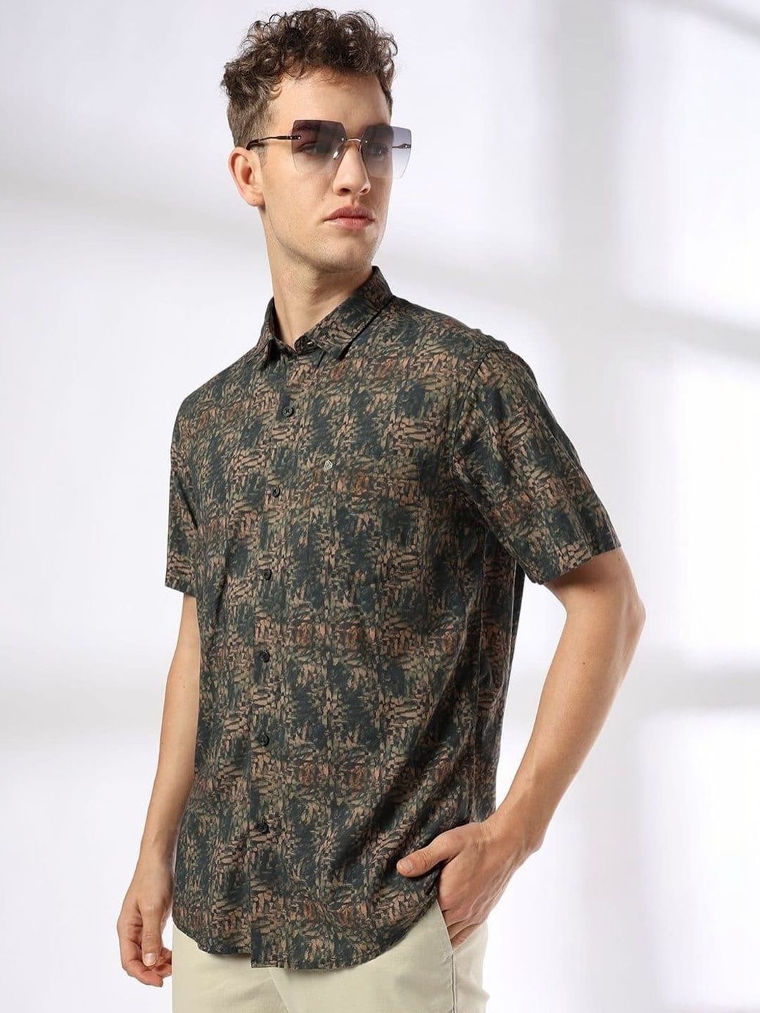 John Players Men's Abstract Printed Relaxed Fit Shirt