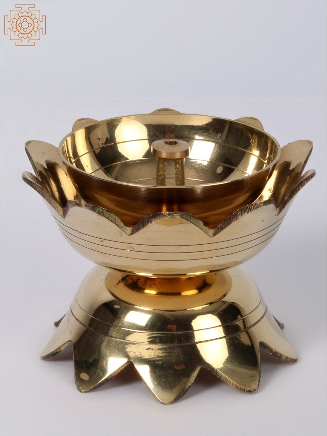 Exotic India Diya Oil Brass Lotus Wick Puja Diya Oil