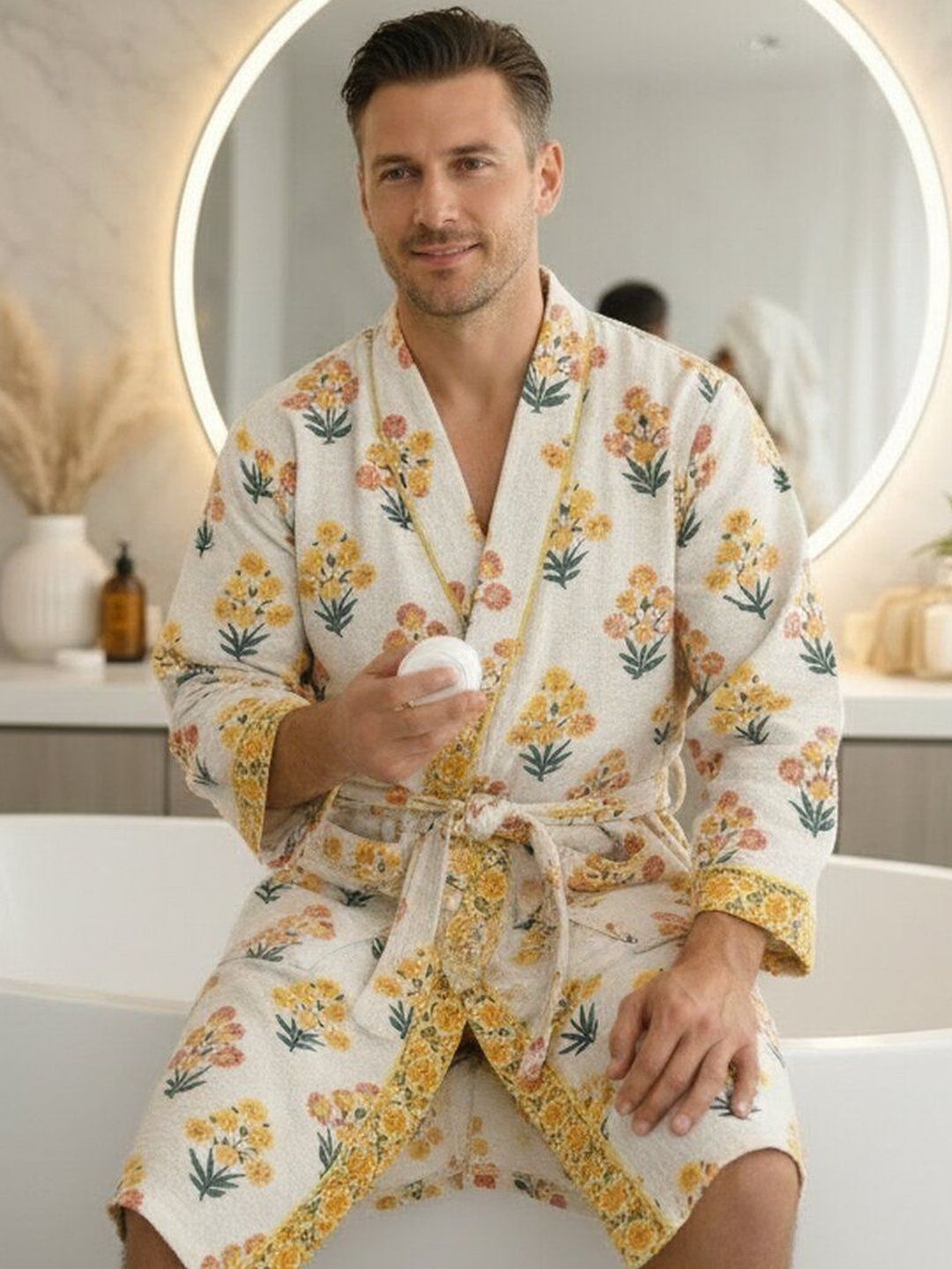 Jinaya's Printed Pure Cotton Knee Length Bath Robe & Wraps