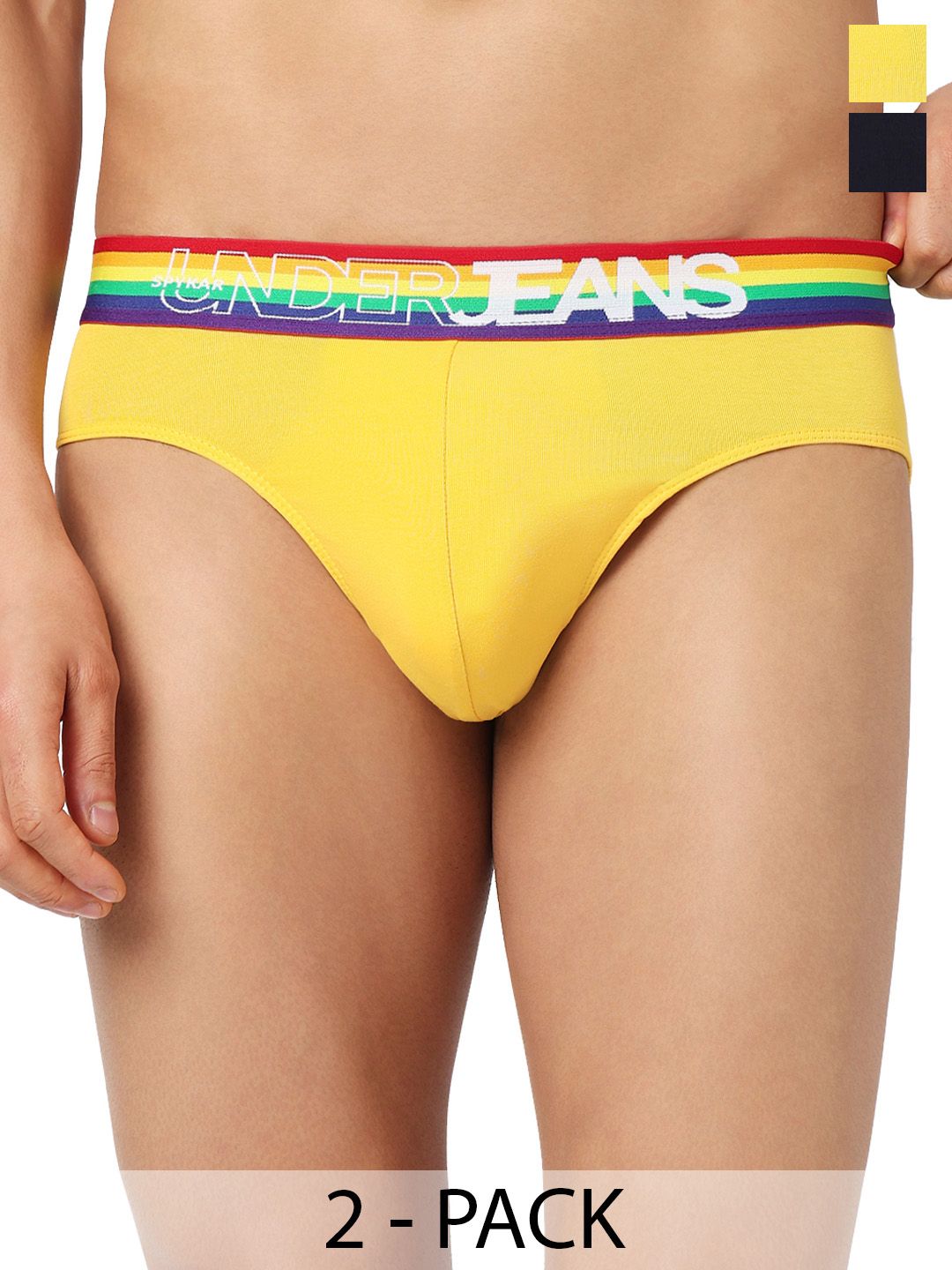 UnderJeans by Spykar Men Pack of 2 Colourblocked Cotton Blend Basic Briefs