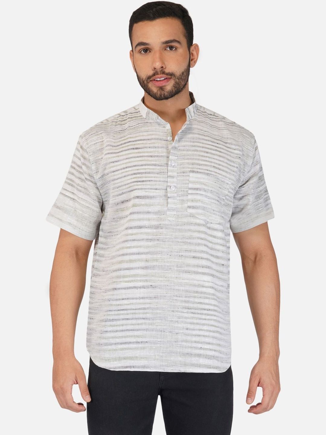 KHADARVAS Men Striped Khadi Handloom Kurta