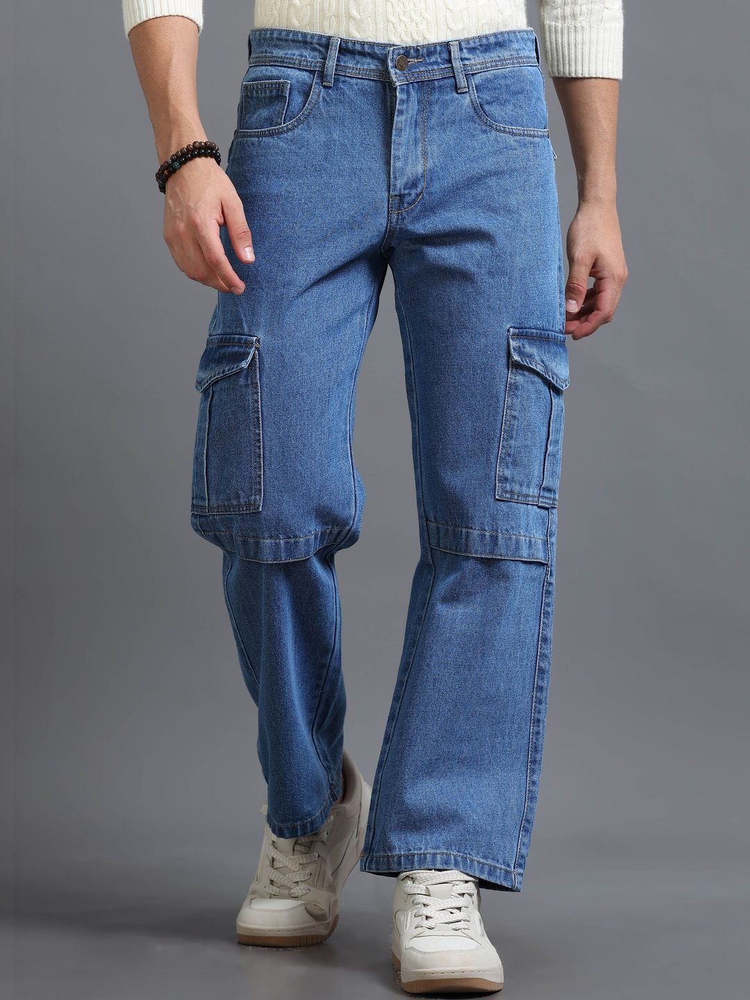 The Roadster Lifestyle Co. Men Clean Look Baggy Fit Cargo Jeans