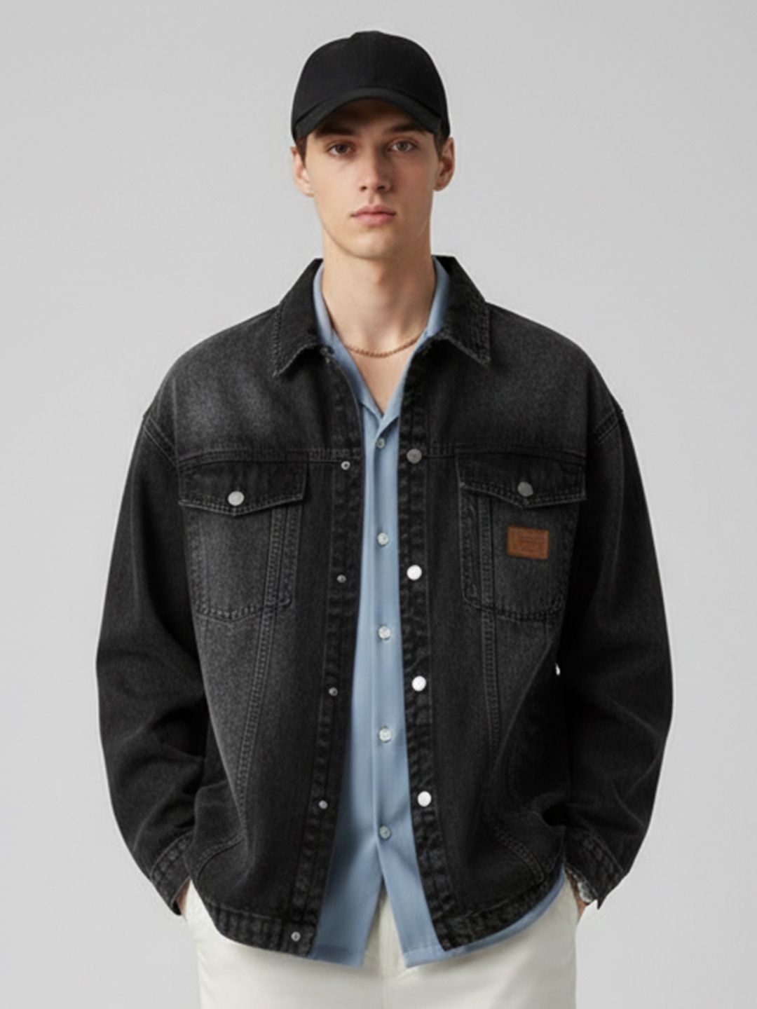 Suo Men Typography Windcheater Denim Jacket
