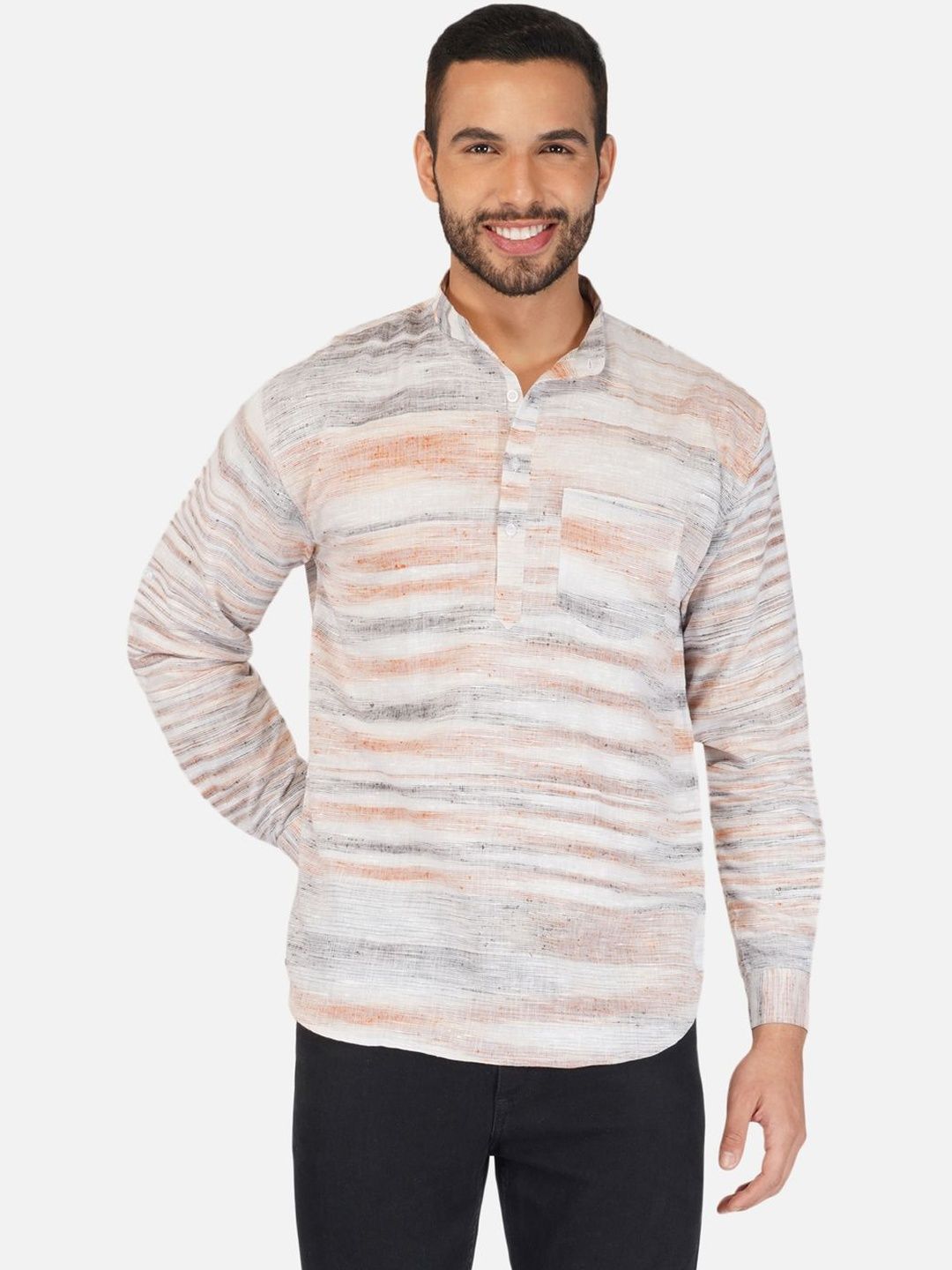 KHADARVAS Men Striped Khadi Handloom Kurta