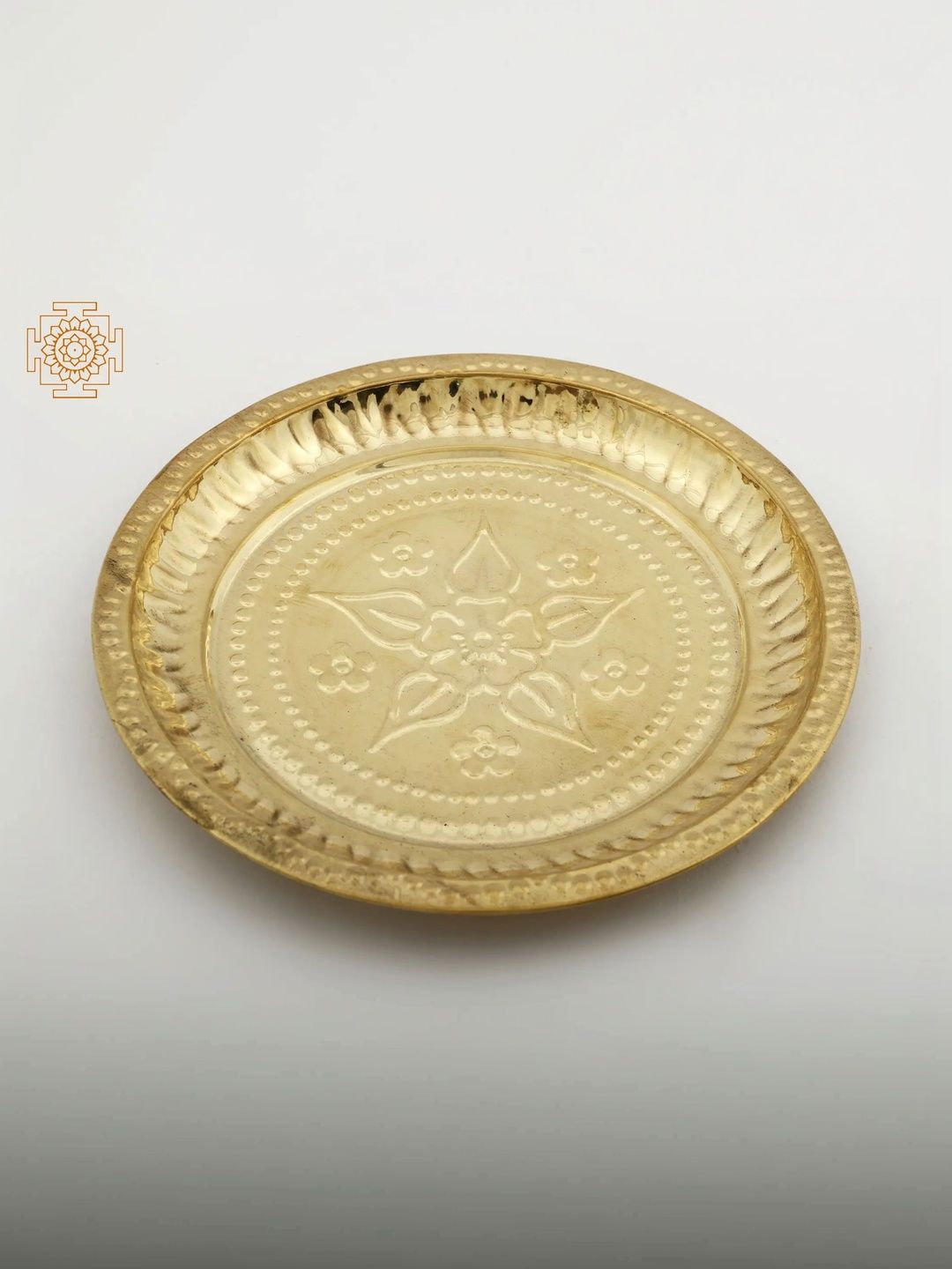 Exotic India Pooja Thali Brass Floral Design Pooja Plate