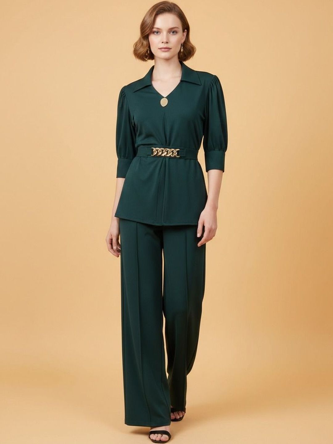 Elara Luxe Solid Top with Trousers
