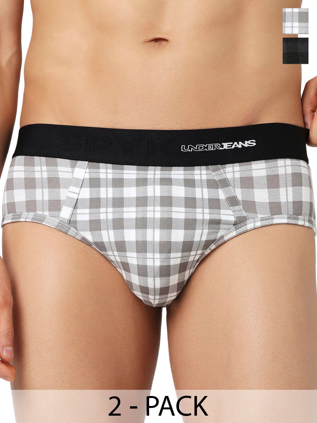 UnderJeans by Spykar Men Pack of 2 Checked Cotton Blend Basic Briefs