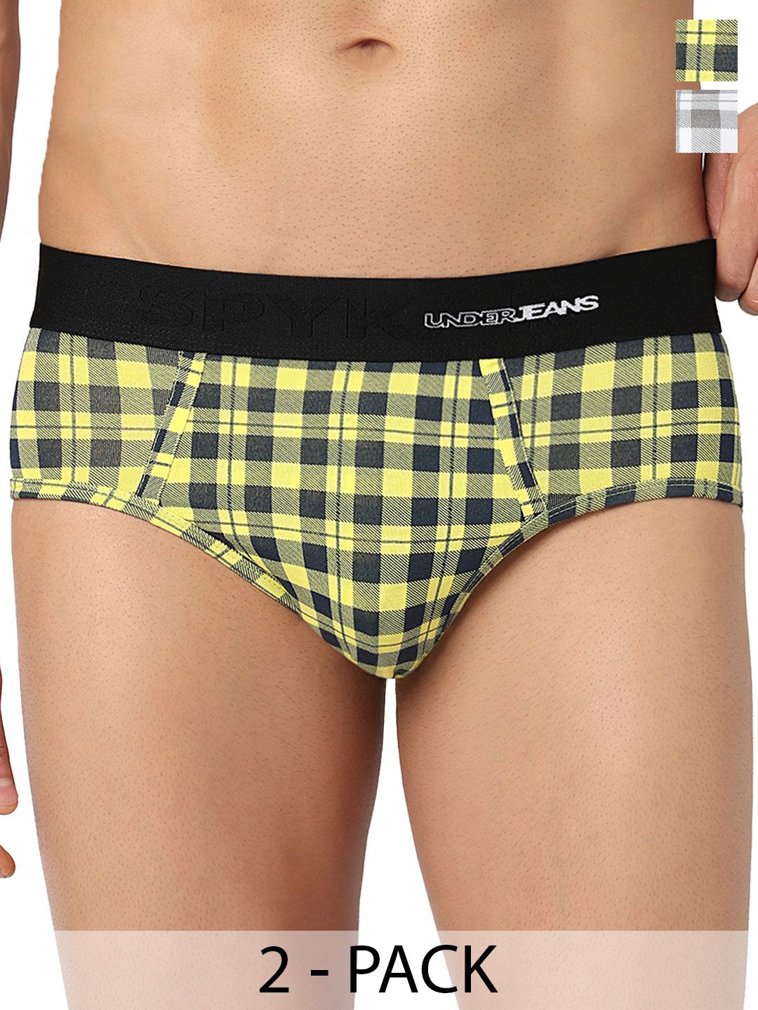 UnderJeans by Spykar Men Pack of 2 Checked Cotton Blend Basic Briefs