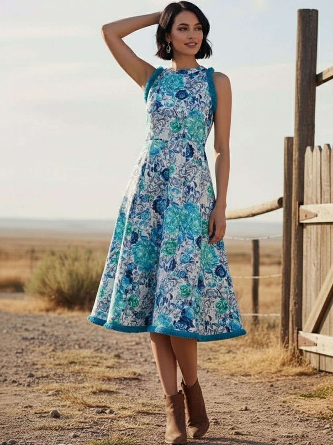 AADVIKA Floral Print Fringed Fit & Flare Dress deal from myntra AADVIKA Floral Print Fringed Fit & Flare Dress deal from myntra
