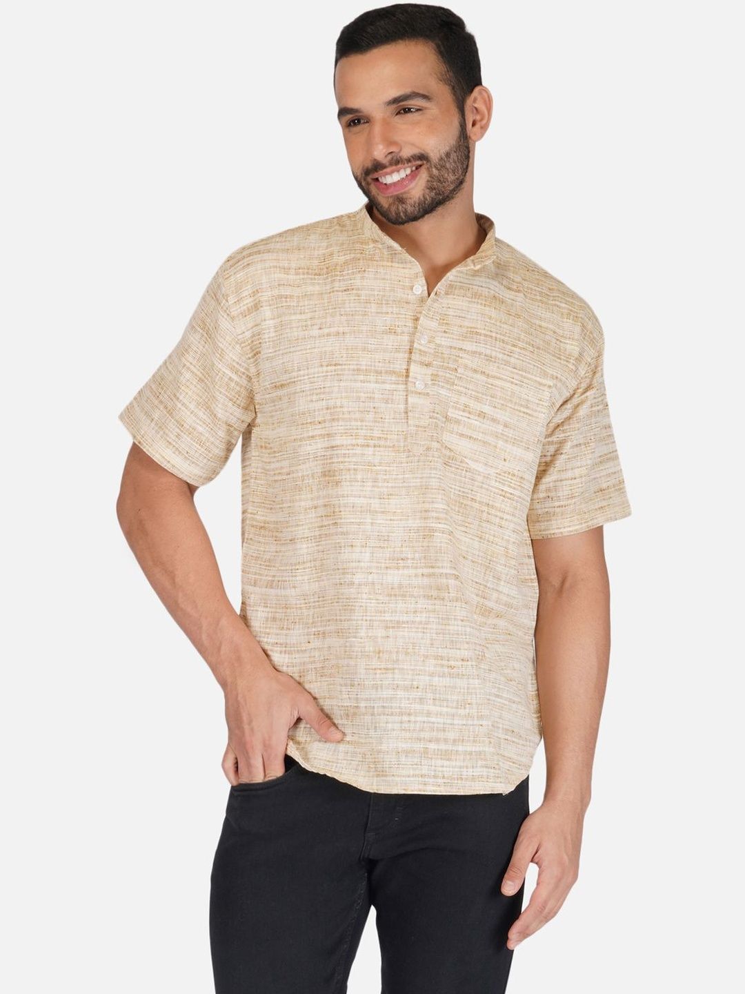 KHADARVAS Men Striped Khadi Kurta