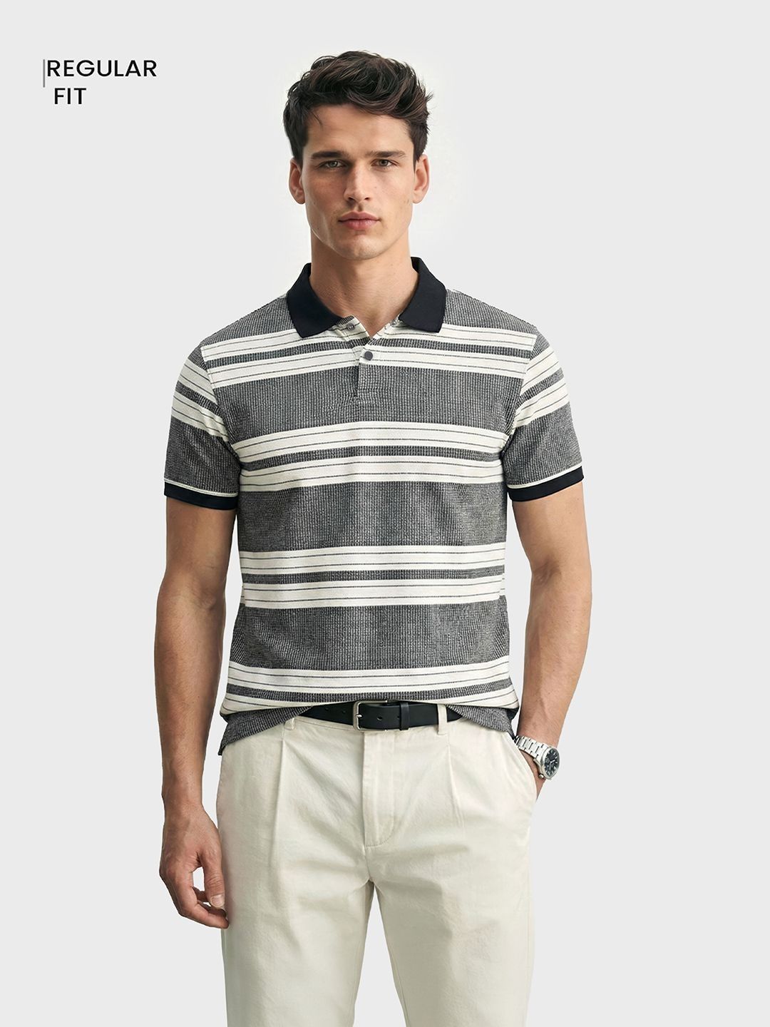 The Indian Garage Co Men Striped Polo Collar T-shirt