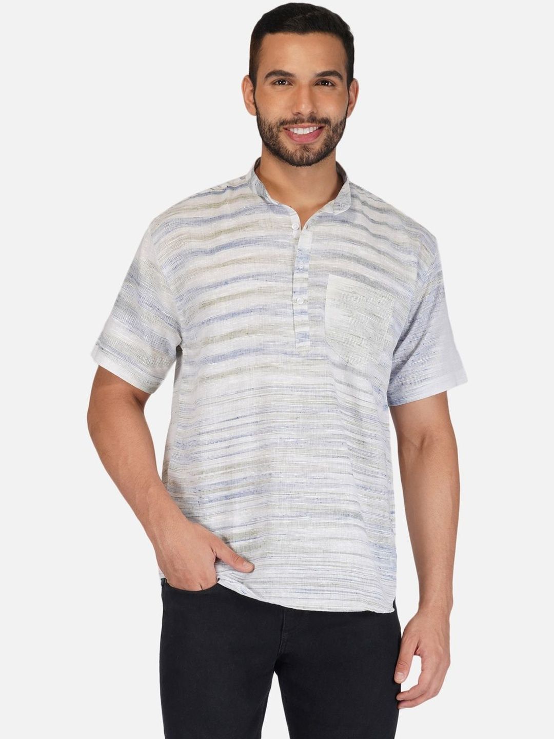 KHADARVAS Men Striped Khadi Handloom Kurta