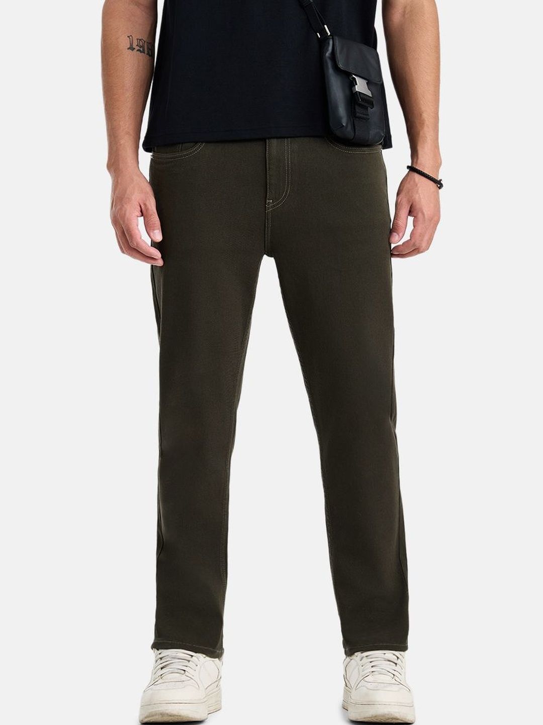 Snitch Olive Mid-Rise Tapered Fit Jeans