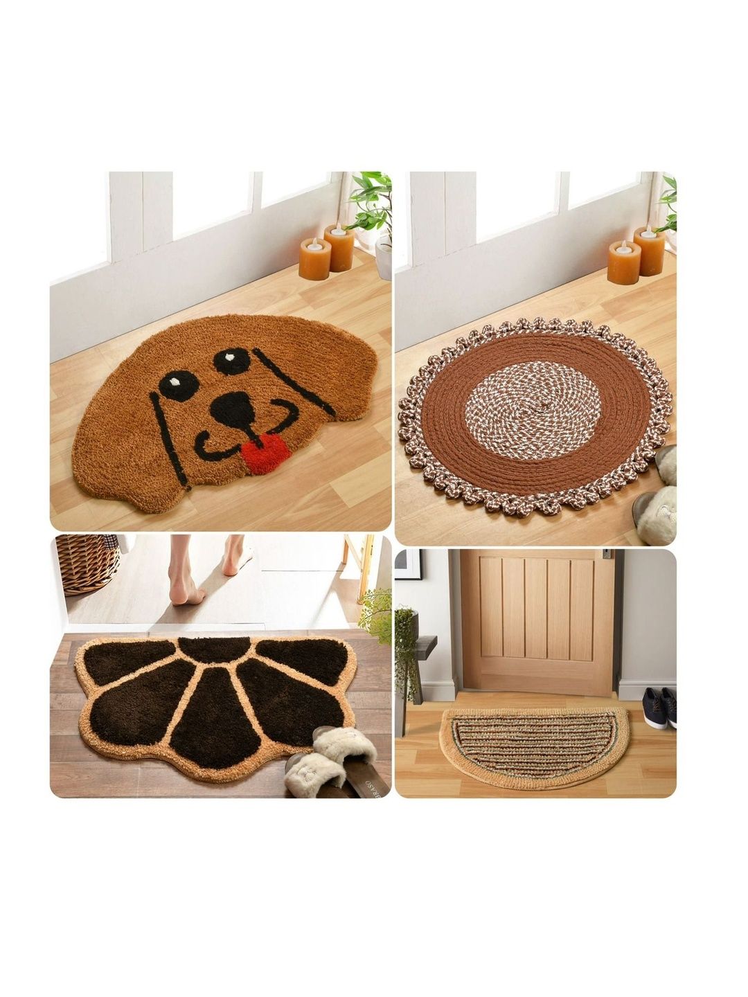 FINE TEX WORLD FINE TEX WORLD 4-Pcs Beige & White Self-Designed Doormats