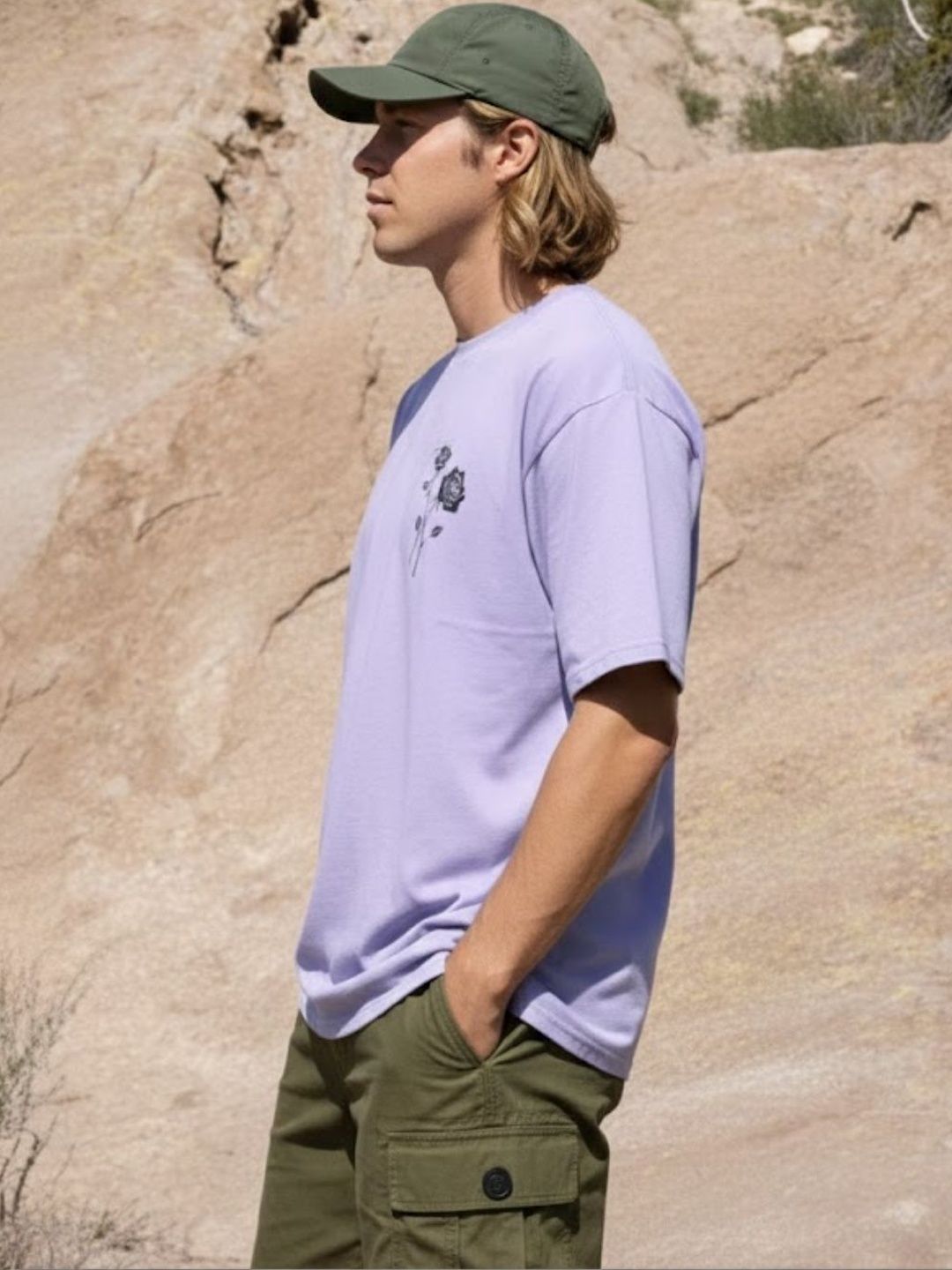 Rigo Unisex Purple Round Neck Cotton Printed Drop Shoulder Oversized T-shirt